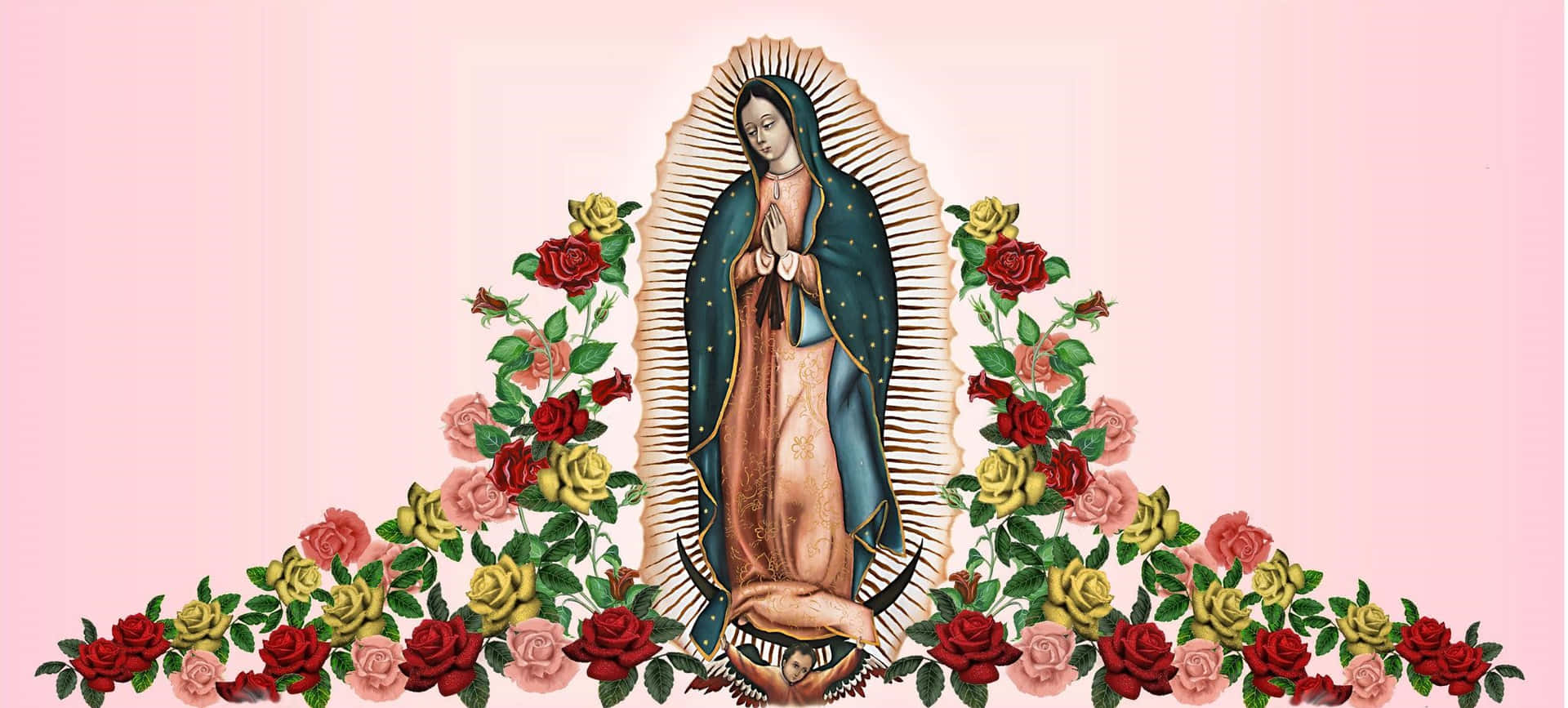 Virginof Guadalupewith Roses Wallpaper