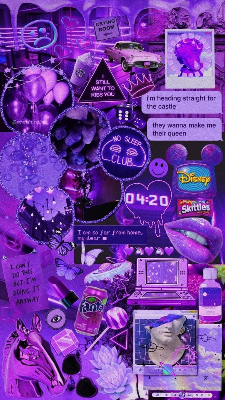 A Purple Collage With Many Different Items Wallpaper