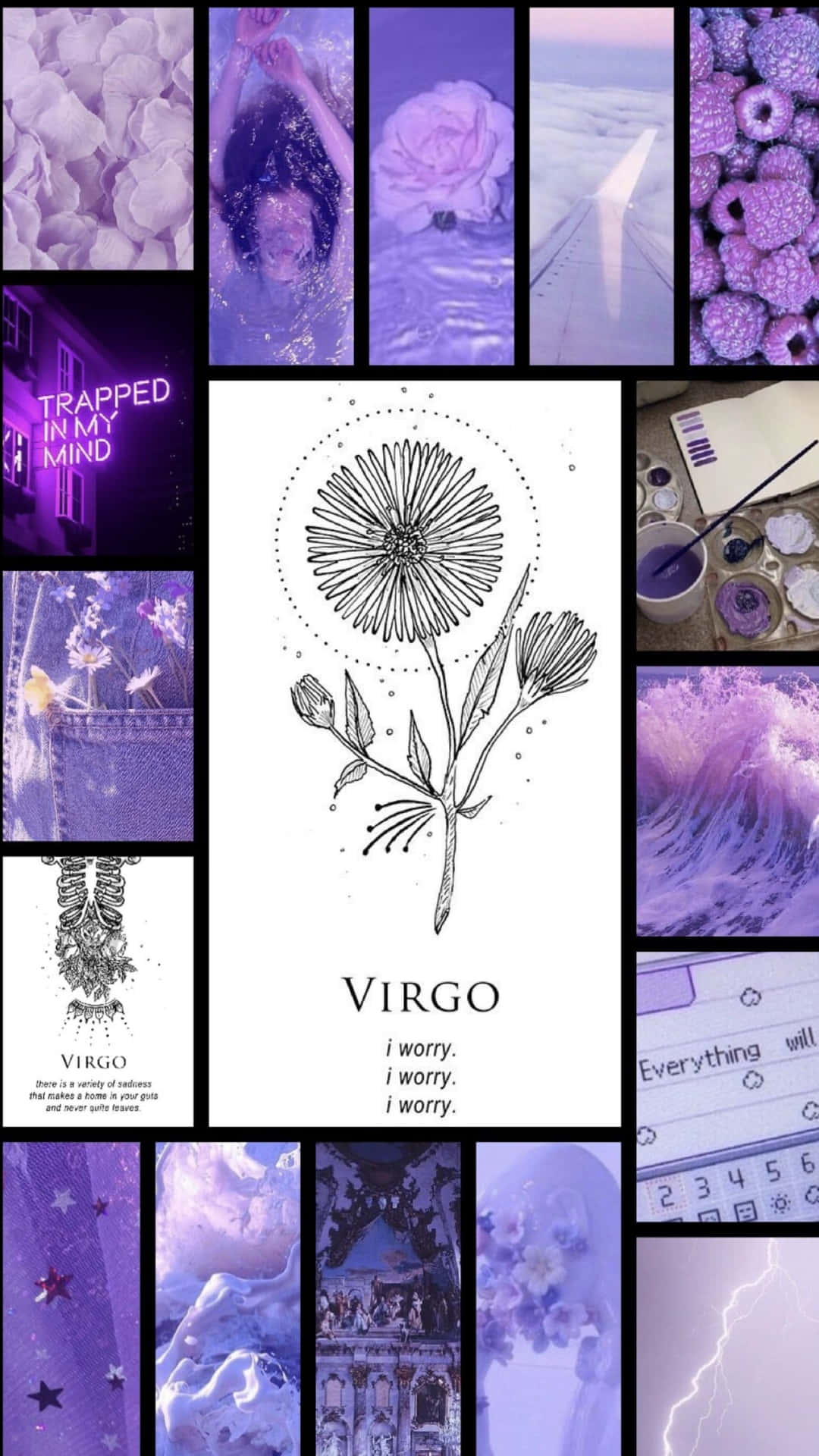 A Collage Of Pictures With A Purple Flower And A Flower Wallpaper
