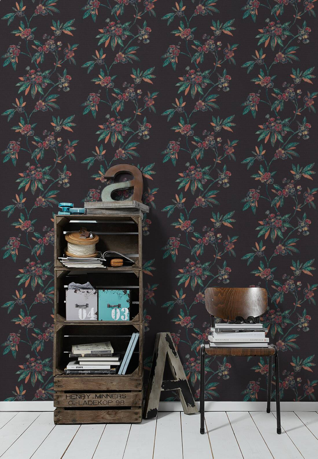 Download A Black Wall With A Floral Pattern Wallpaper | Wallpapers.com