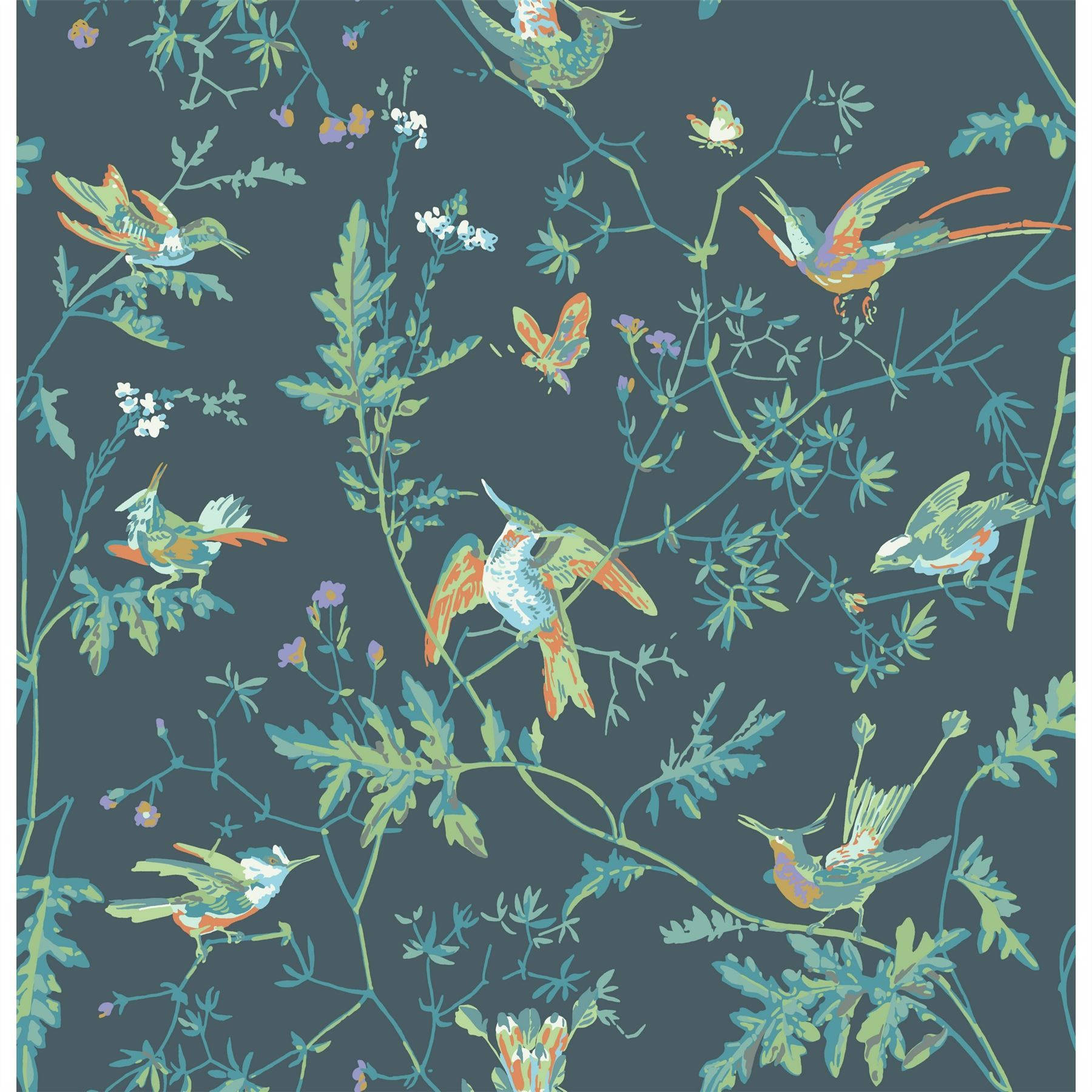 En tapet med fugle og blomster på den. Wallpaper