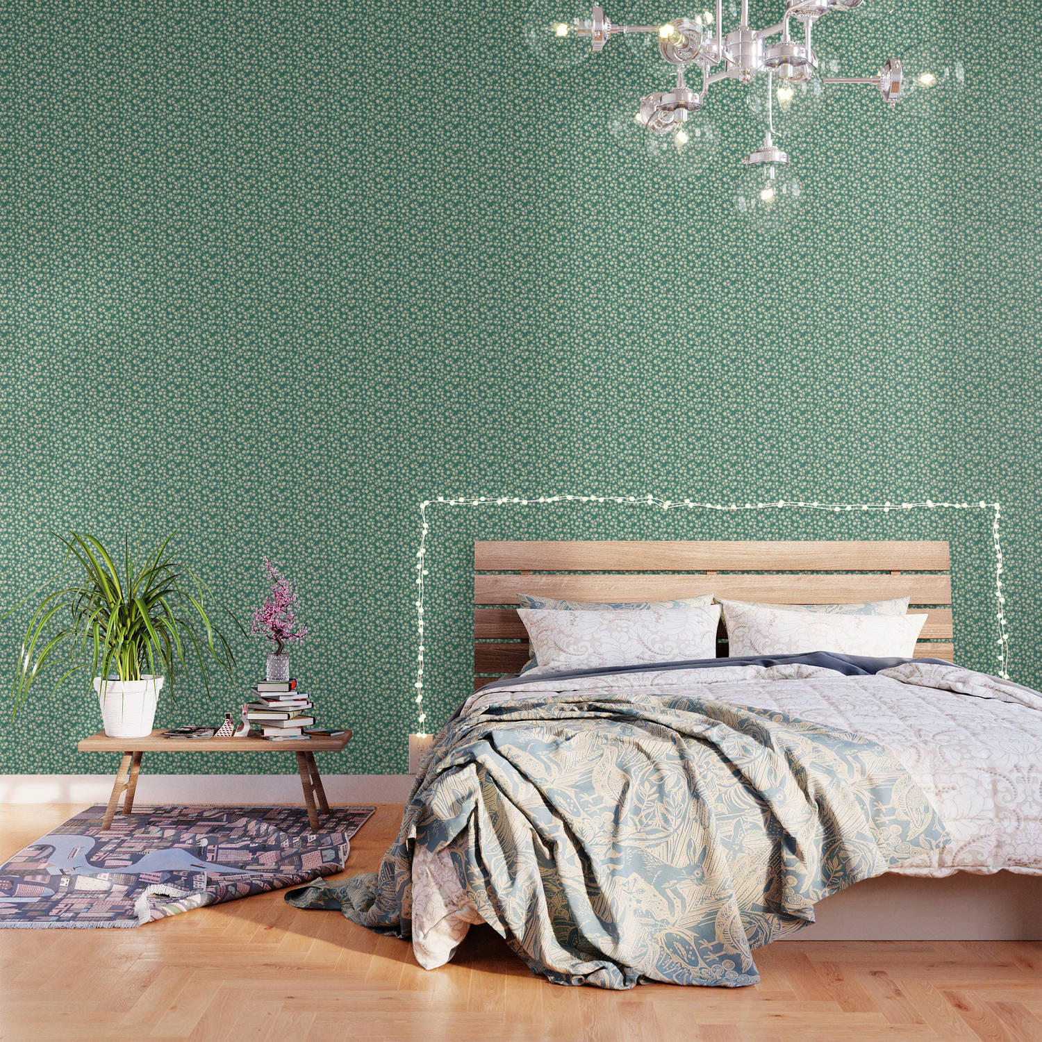 Feel the vibrant shades of Viridian color on you walls! Wallpaper