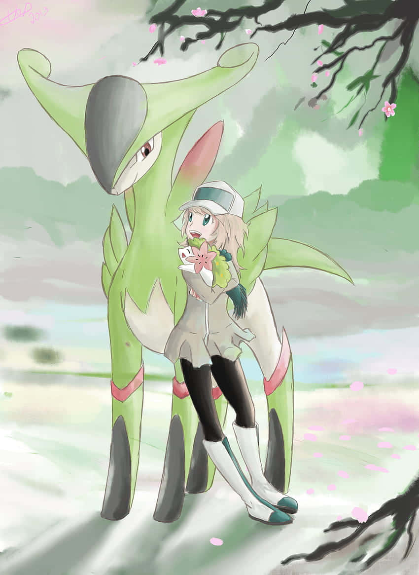 Virizion With Trainer Green Aesthetic Phone Wallpaper