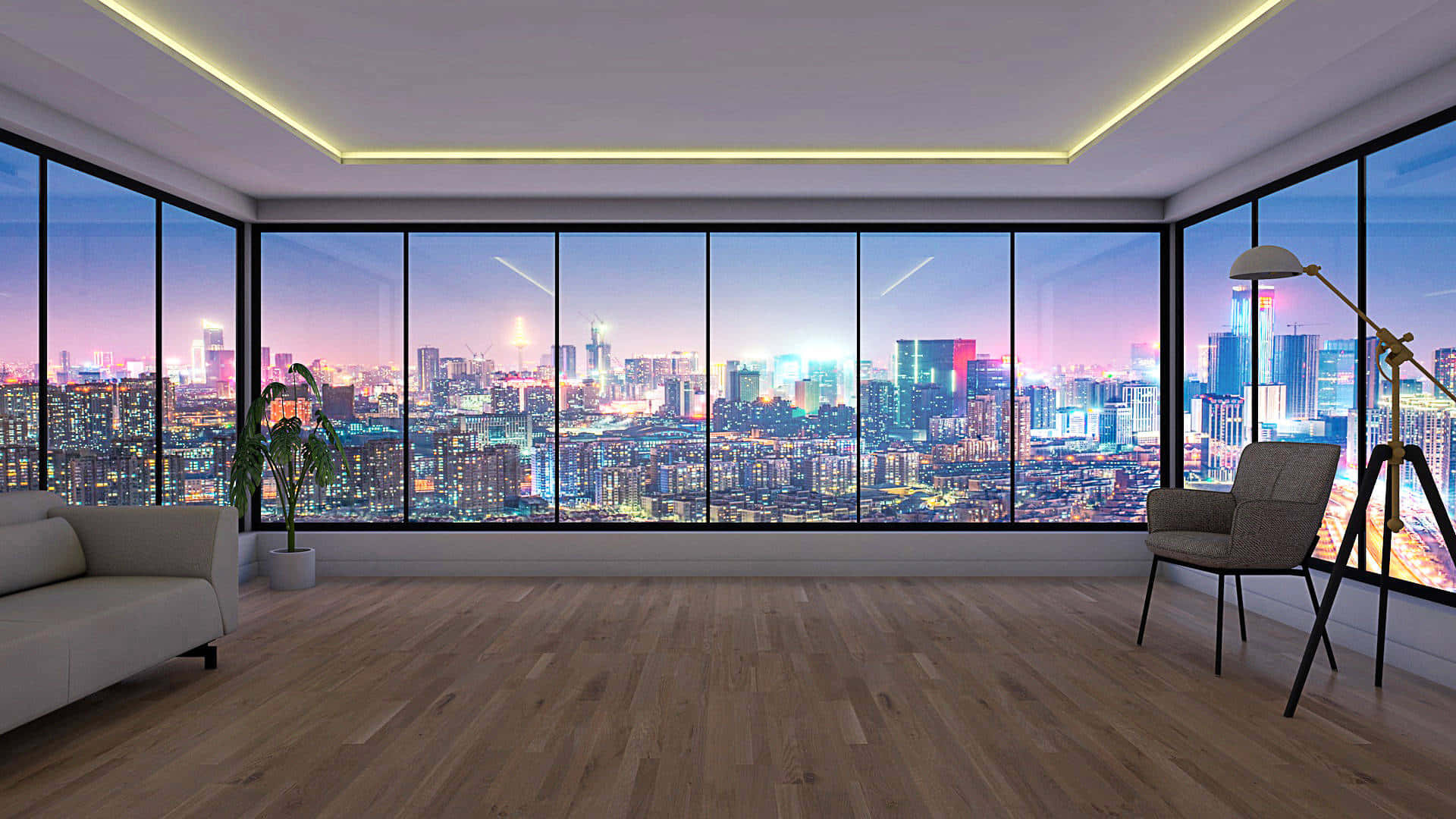 Minimalist Room City Skyline Virtual Background