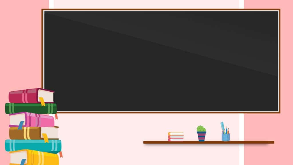 A Blackboard With Books And A Pink Background