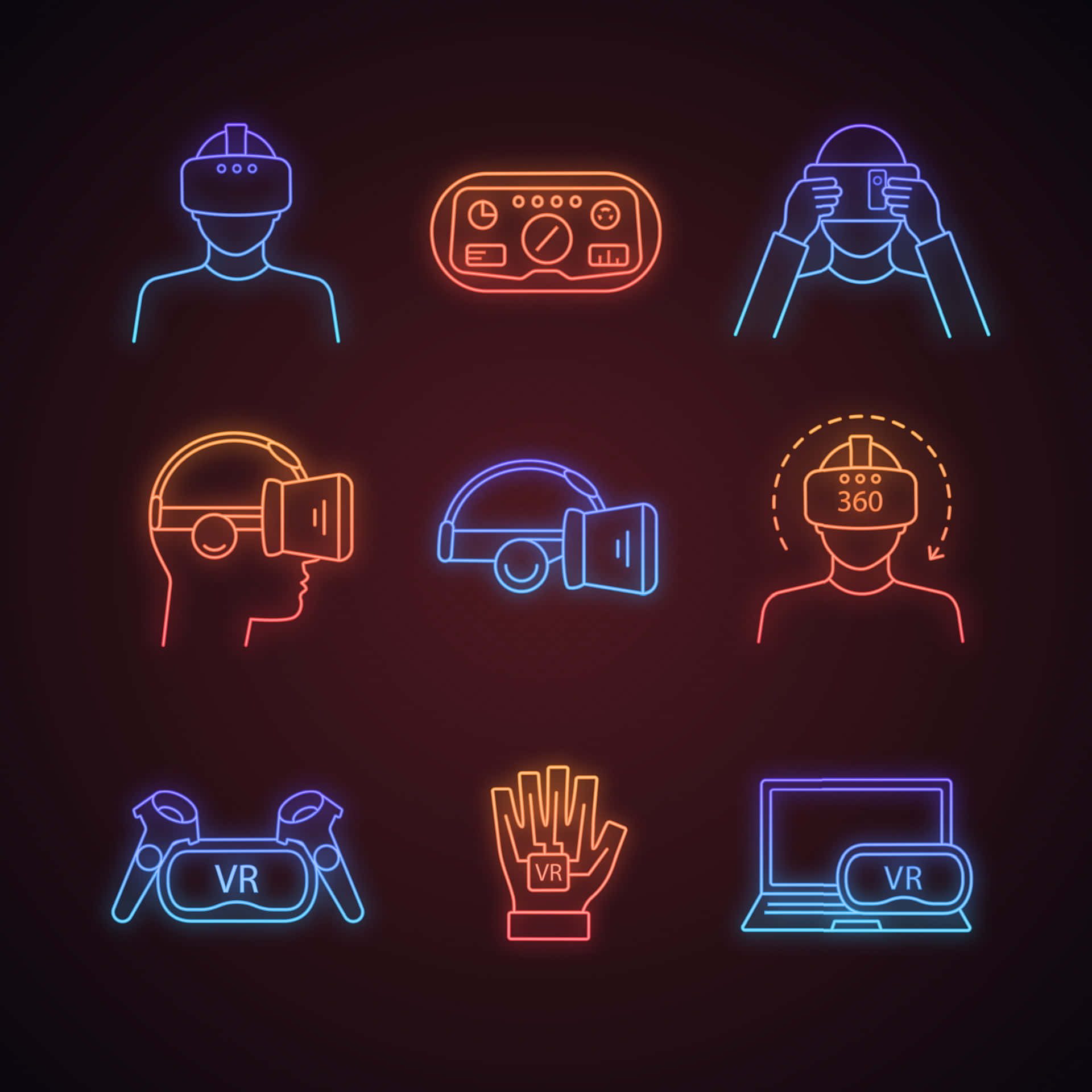Virtual Reality Neon Icons Set Wallpaper