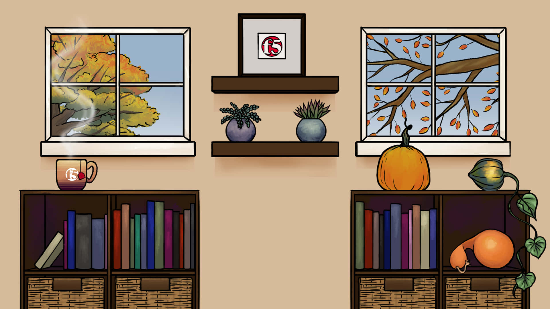 Filled Bookshelves Virtual Zoom Background