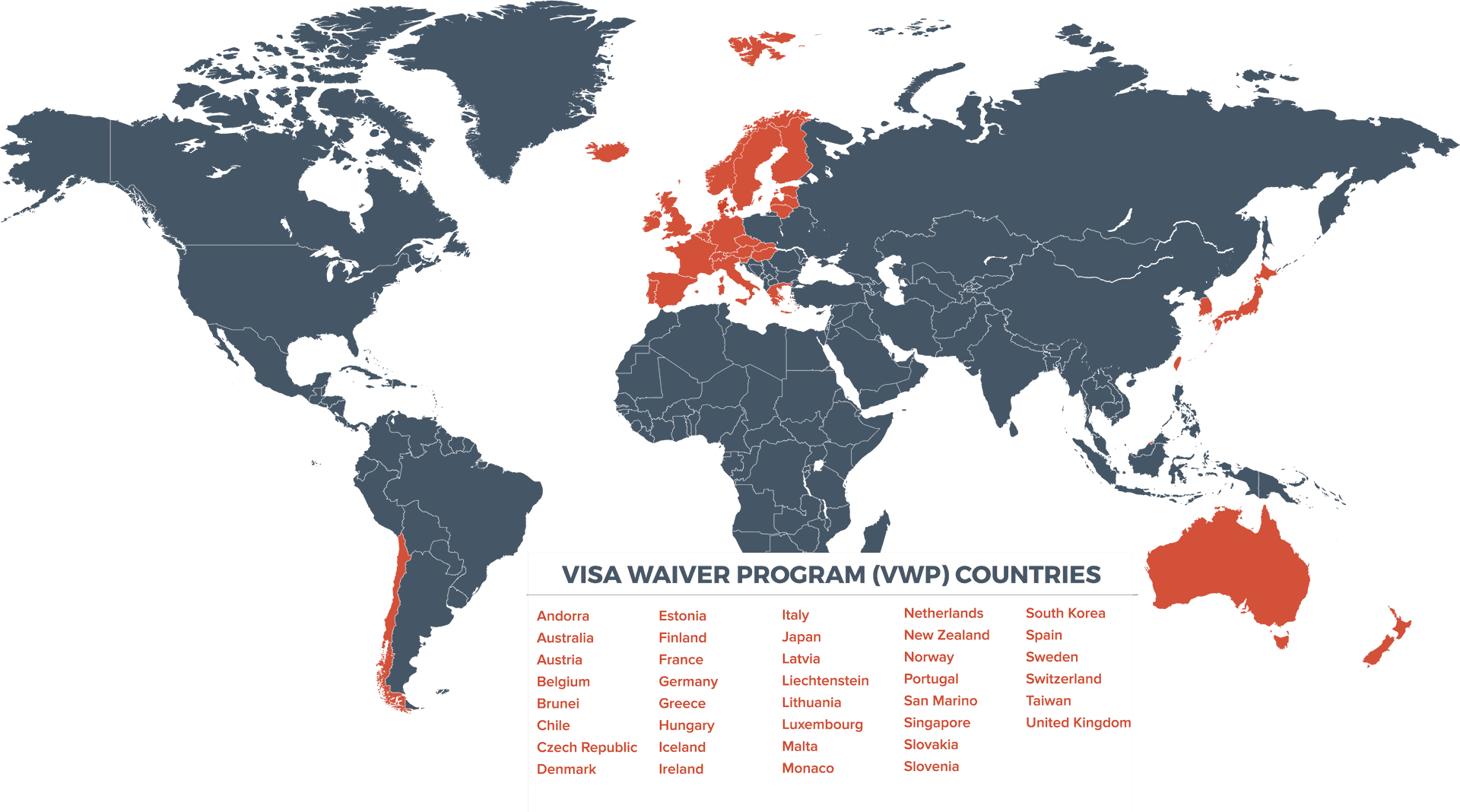 Visa Waiver Program Countries Map PNG