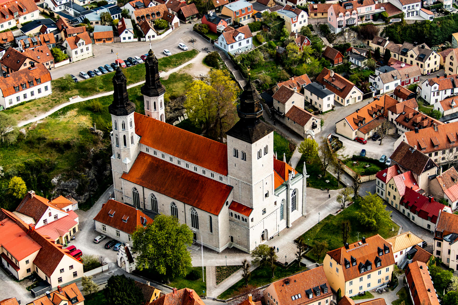 Visby Aerial Viewof Historic Church Wallpaper