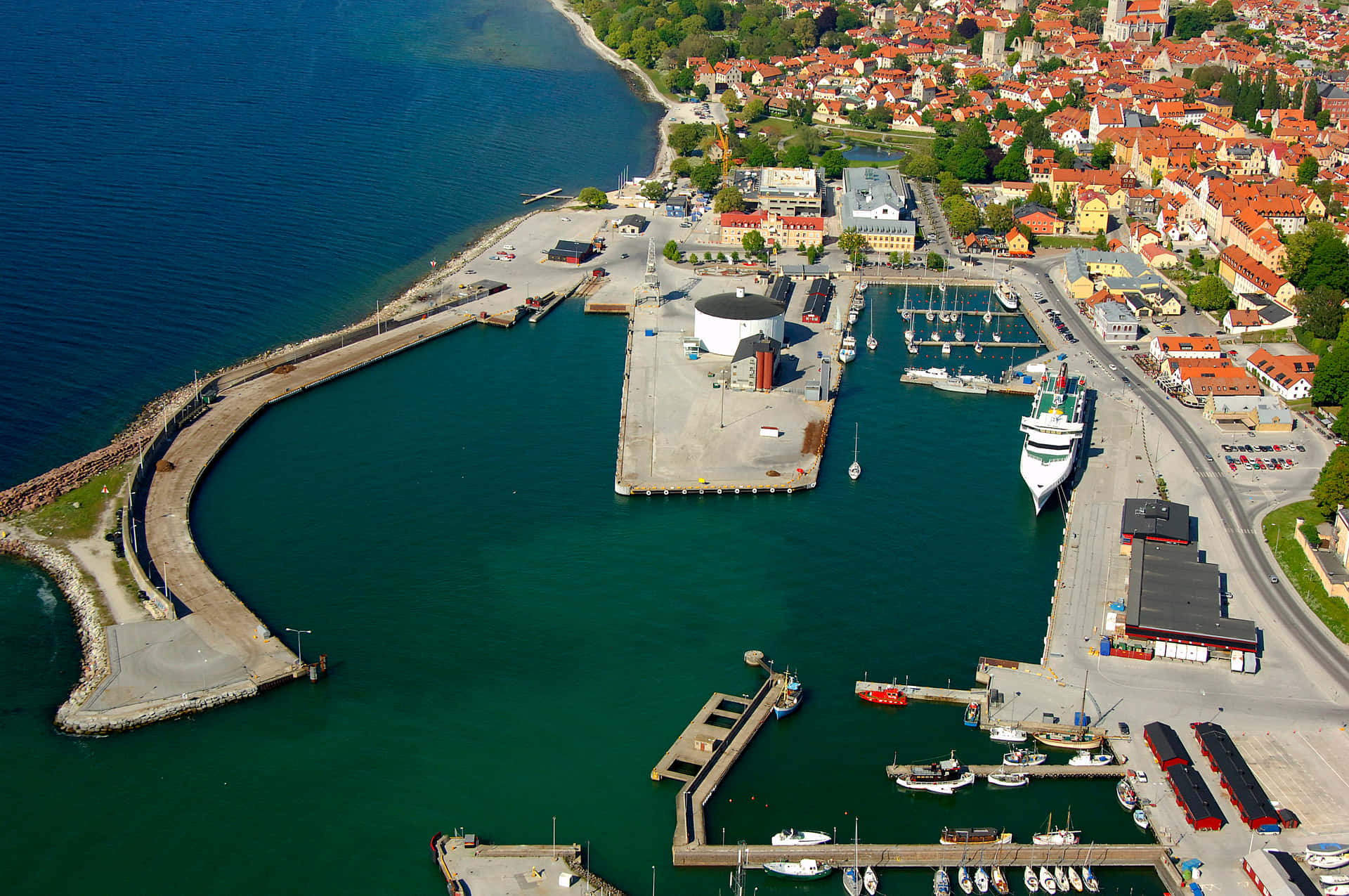 Visby Harbor Aerial View Sweden Wallpaper