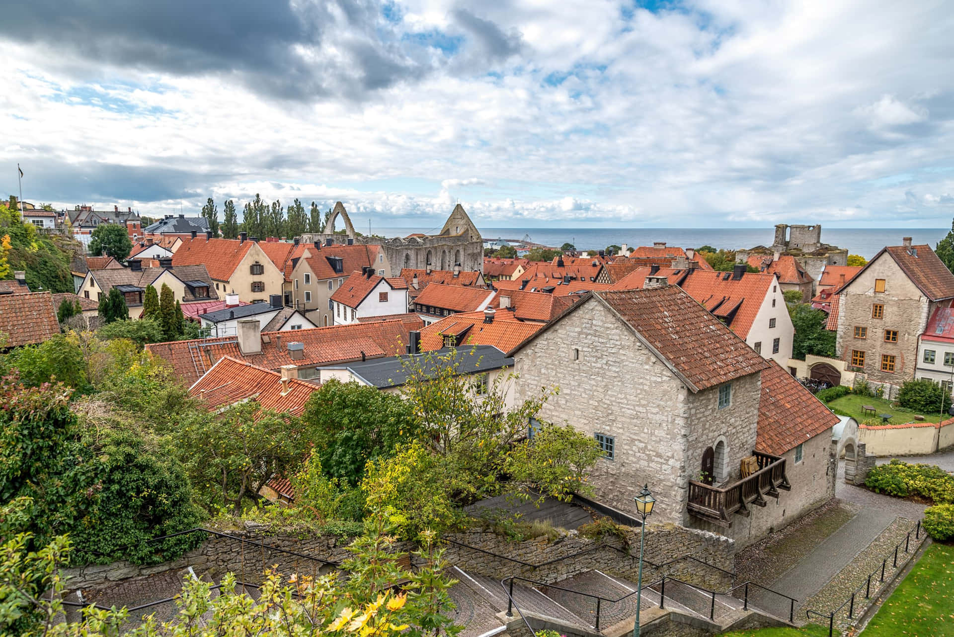 Visby Medieval Town View Sweden Wallpaper