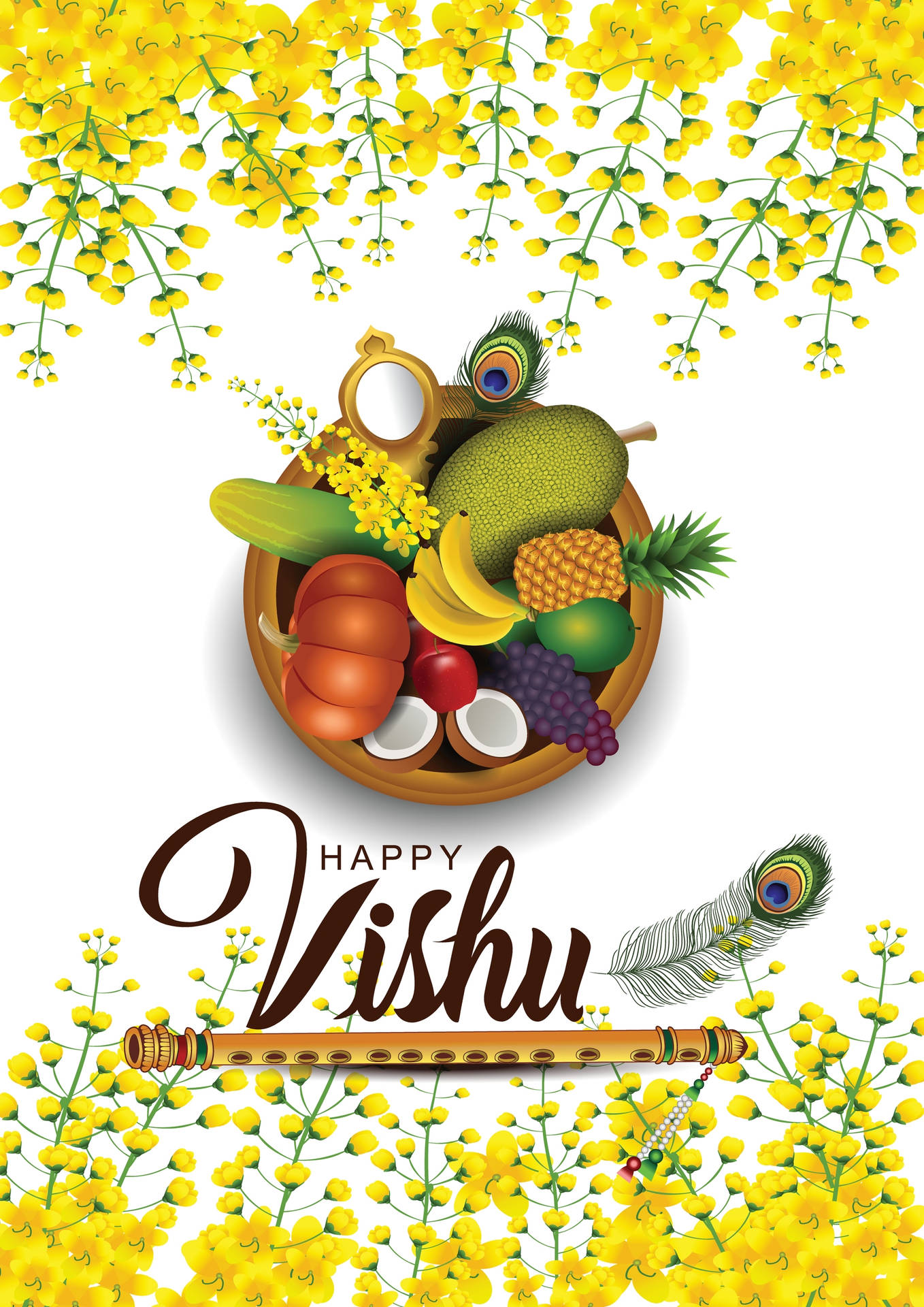 Vishu-frugter tilbyder og Kanikonna-blomster, der præsenterer baggrunde Wallpaper