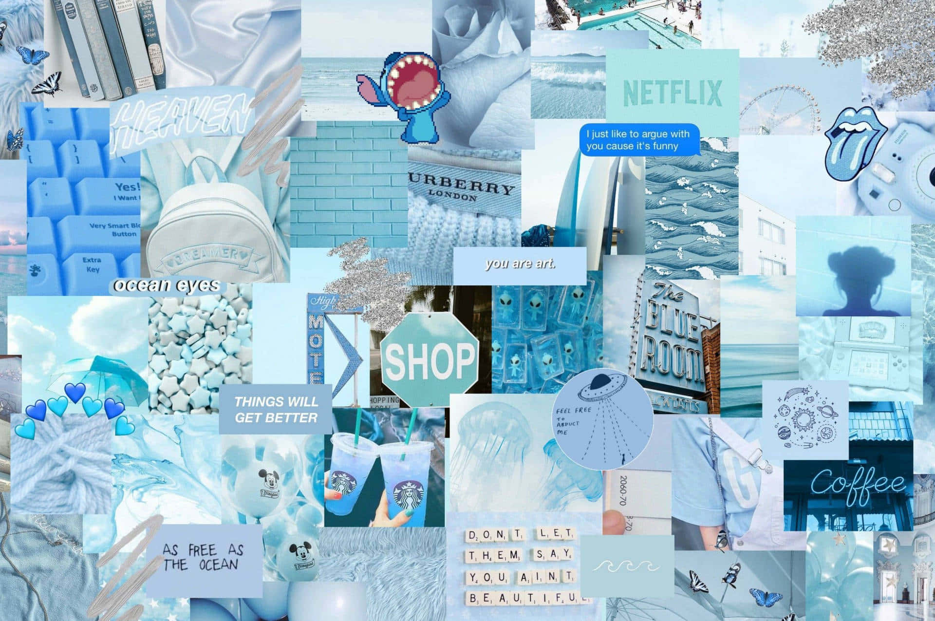 Einecollage Von Blauen Und Weißen Gegenständen Wallpaper