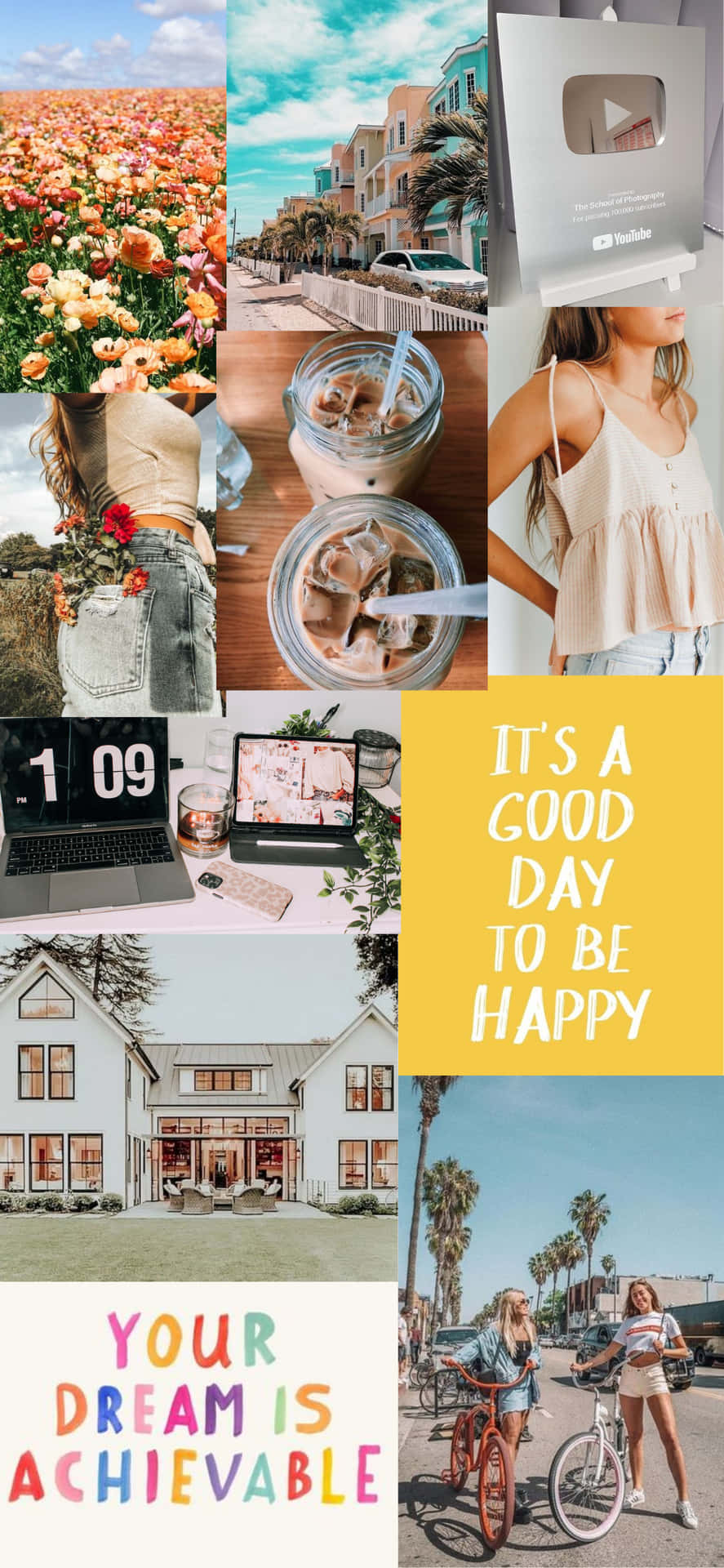 A Collage Of Photos With The Words'it's A Good Day To Be Happy' Wallpaper