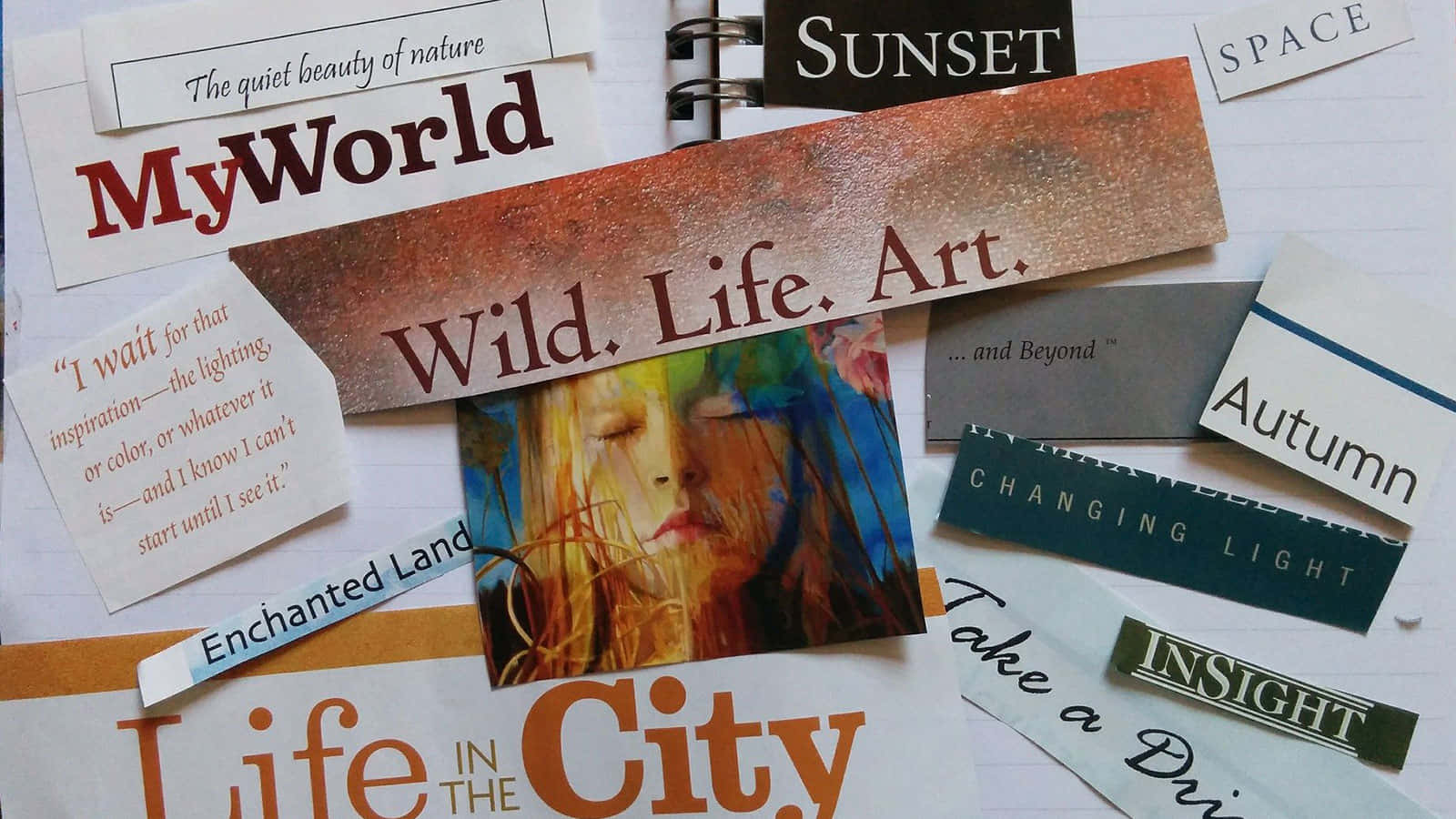 A Collage Of Photos And Papers With The Words'my World Wild Life Art'