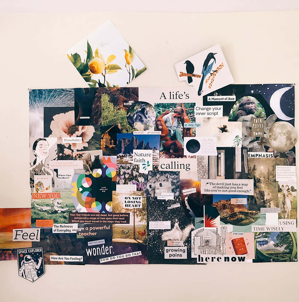 A Collage Of Photos And Papers On A Table
