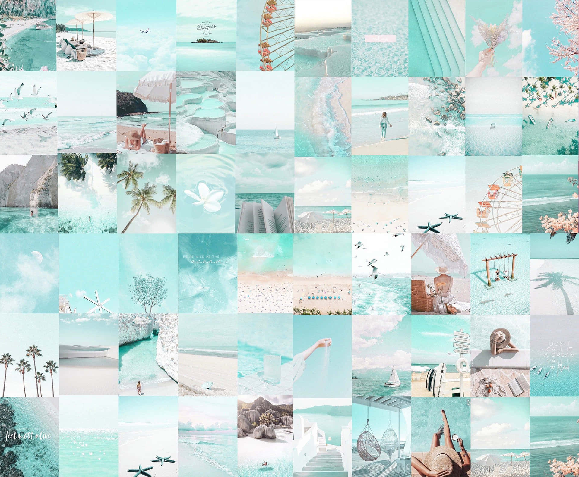 En collage af fotos af havet og stranden Wallpaper