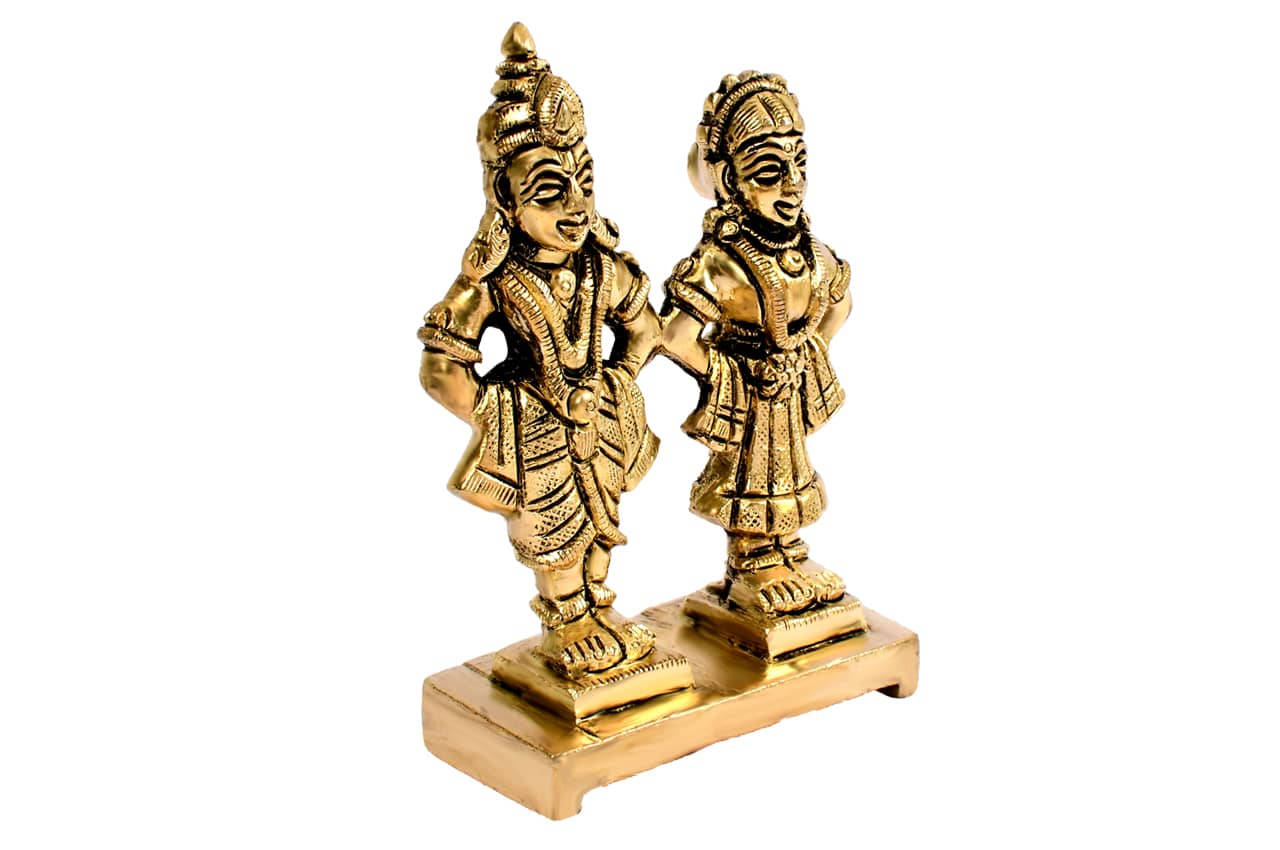 Figurina D'oro Vitthal Con Krishna Sfondo