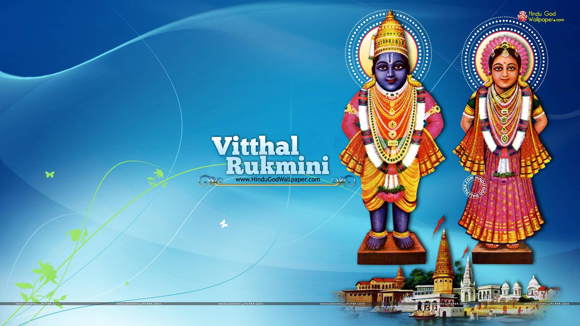 Divine Representation of Vitthal Rukmini Against a Brilliant Azure Backdrop Wallpaper