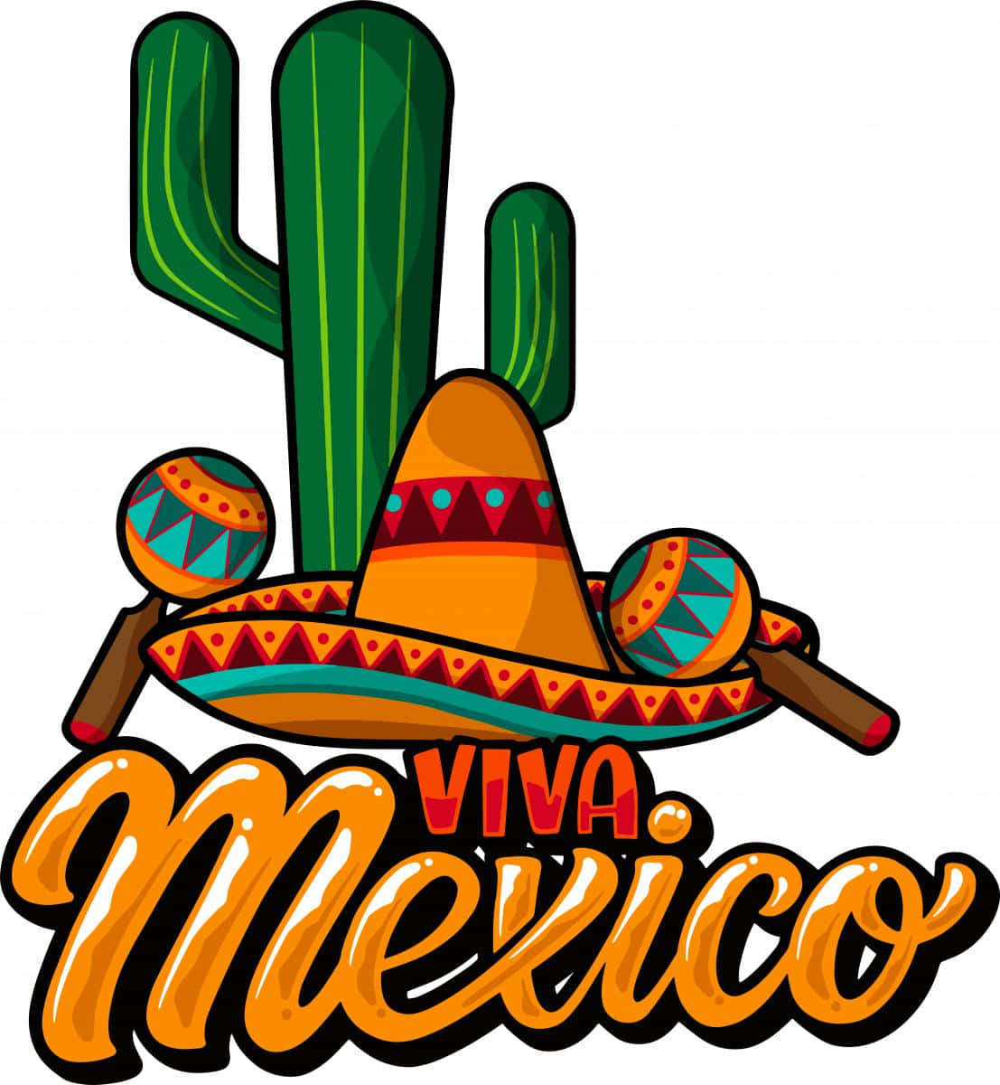 En mexicansk hat og kaktus med ordet Viva Mexico trykt tværs over Wallpaper