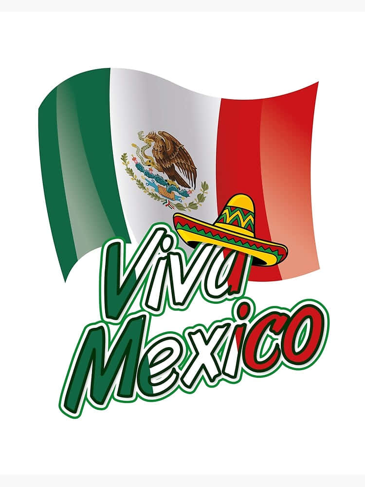 Viva Mexico Logo With A Flag And Sombrero Wallpaper