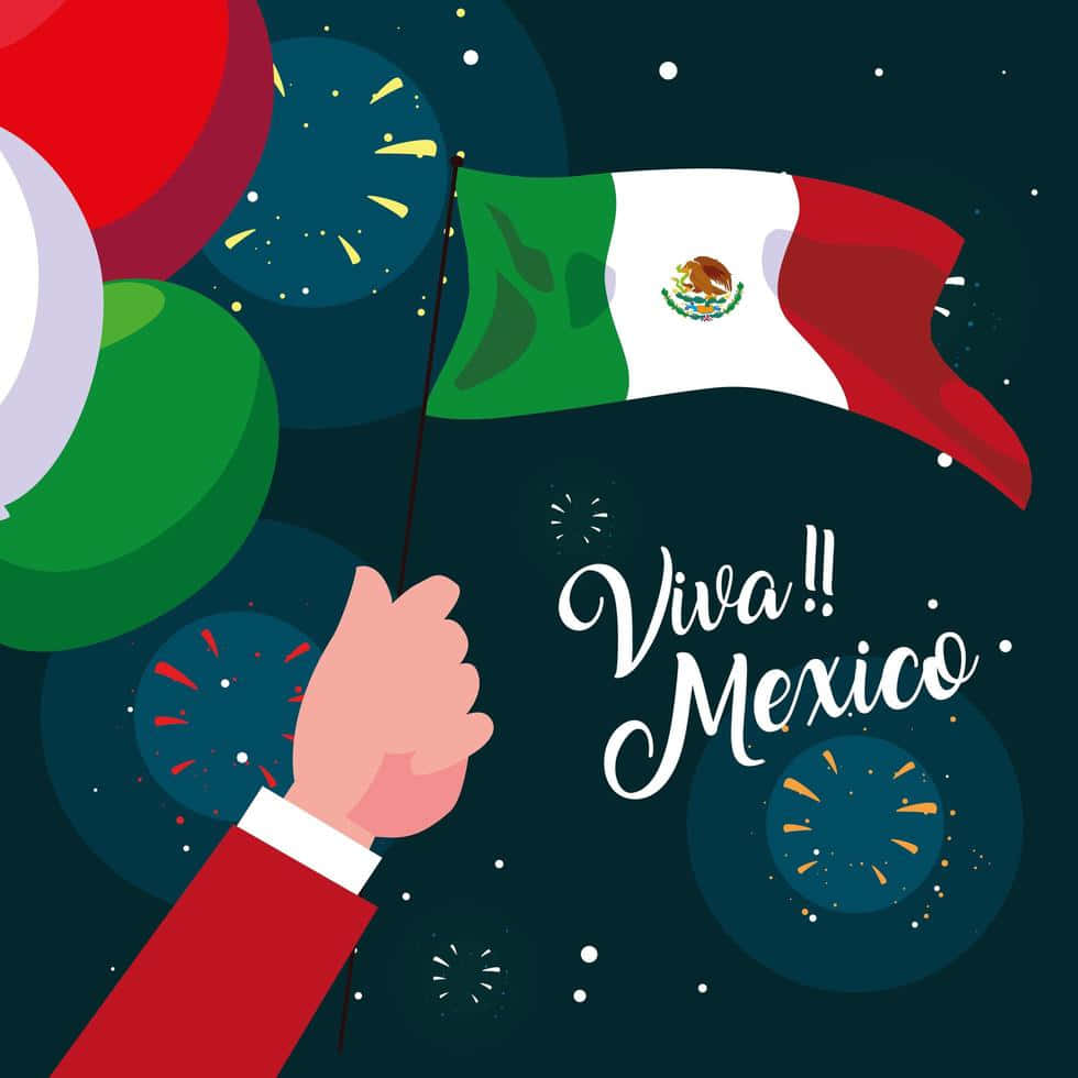 En hånd holder et mexicansk flag og siger viva mexico. Wallpaper