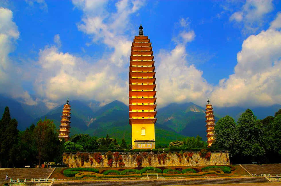 Vivid Photo Of Three Pagodas Wallpaper