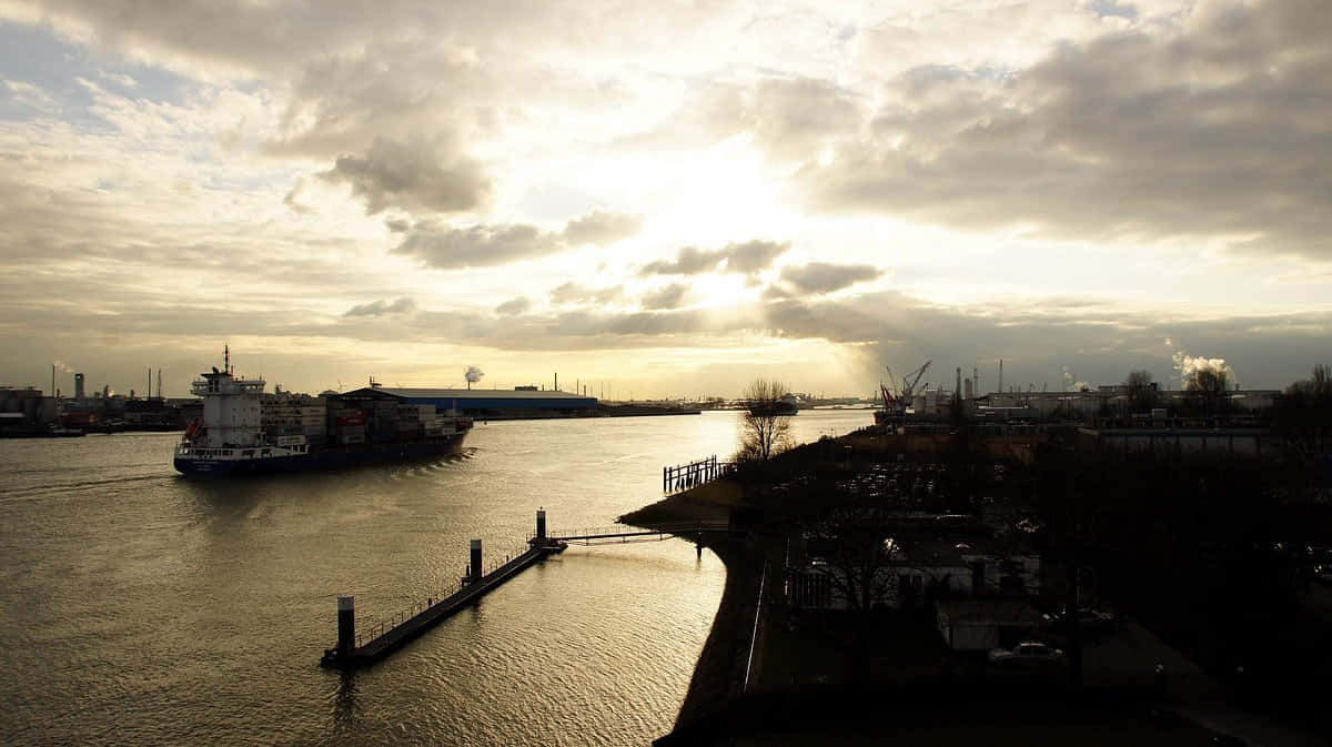 Vlaardingen Port Sunset Silhouette Wallpaper