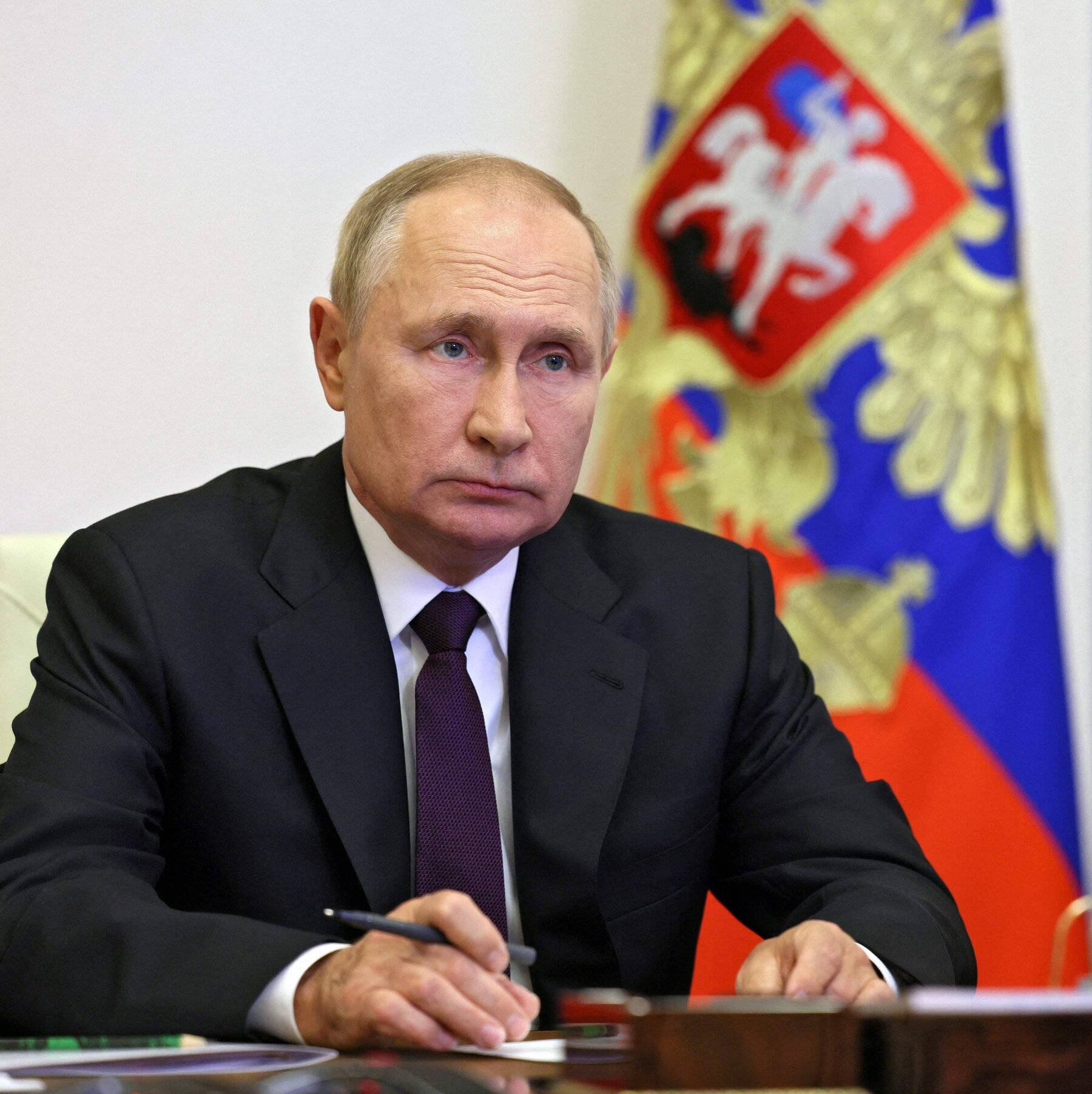 Vladimir Putin Attending Teleconference Wallpaper
