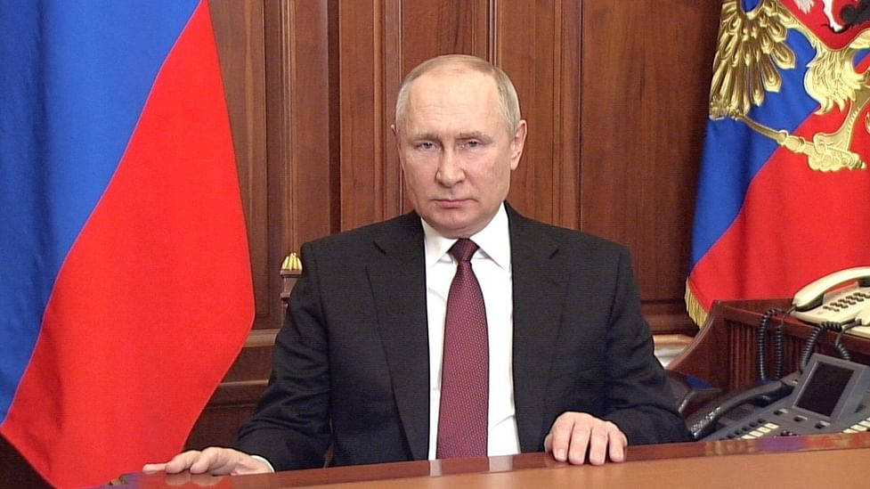 Vladimir Putin Hands Resting On Edge Of Table Background