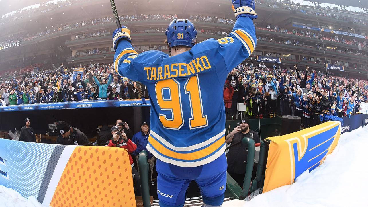 Vladimir Tarasenko Facing The Cheering Audience With Arms In The Air Wallpaper
