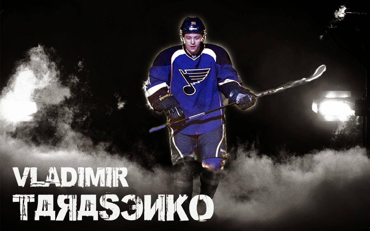 Vladimir Tarasenko med russisk stilnavn i tågeeffekt sort baggrund. Wallpaper