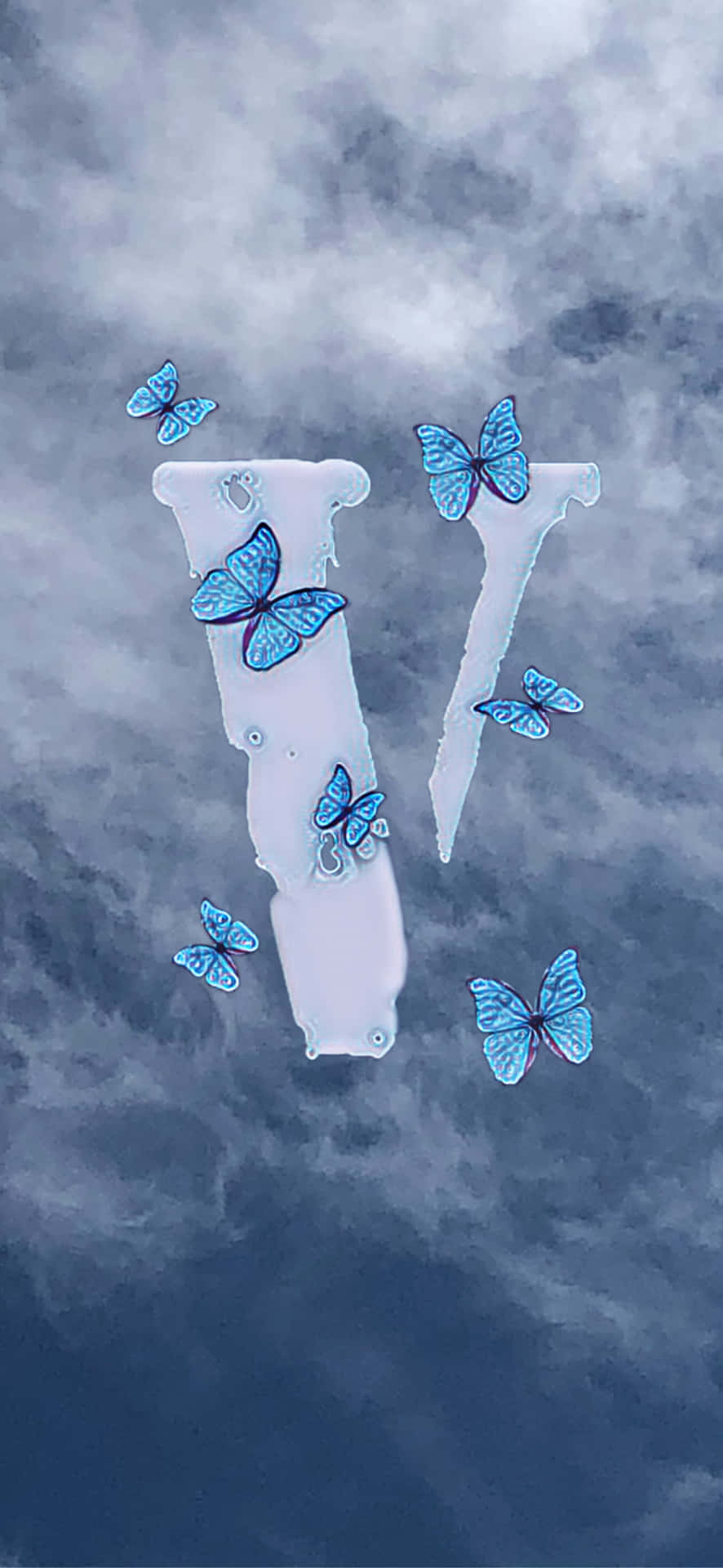 Vlone Iphone Sky Blue Butterflies Tapet: Vlone Iphone Sky Blue Butterflies Tapet Wallpaper