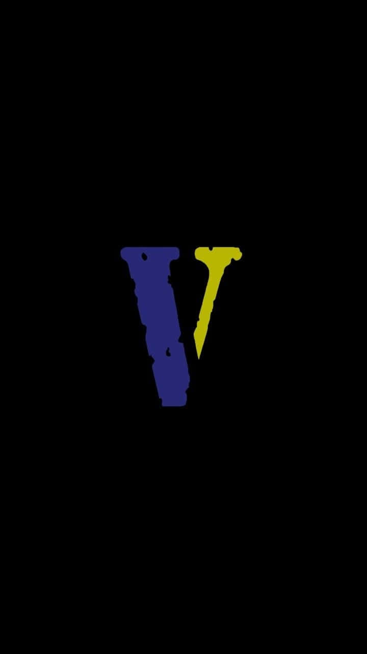 En blå og gul logo med bogstavet V. Wallpaper