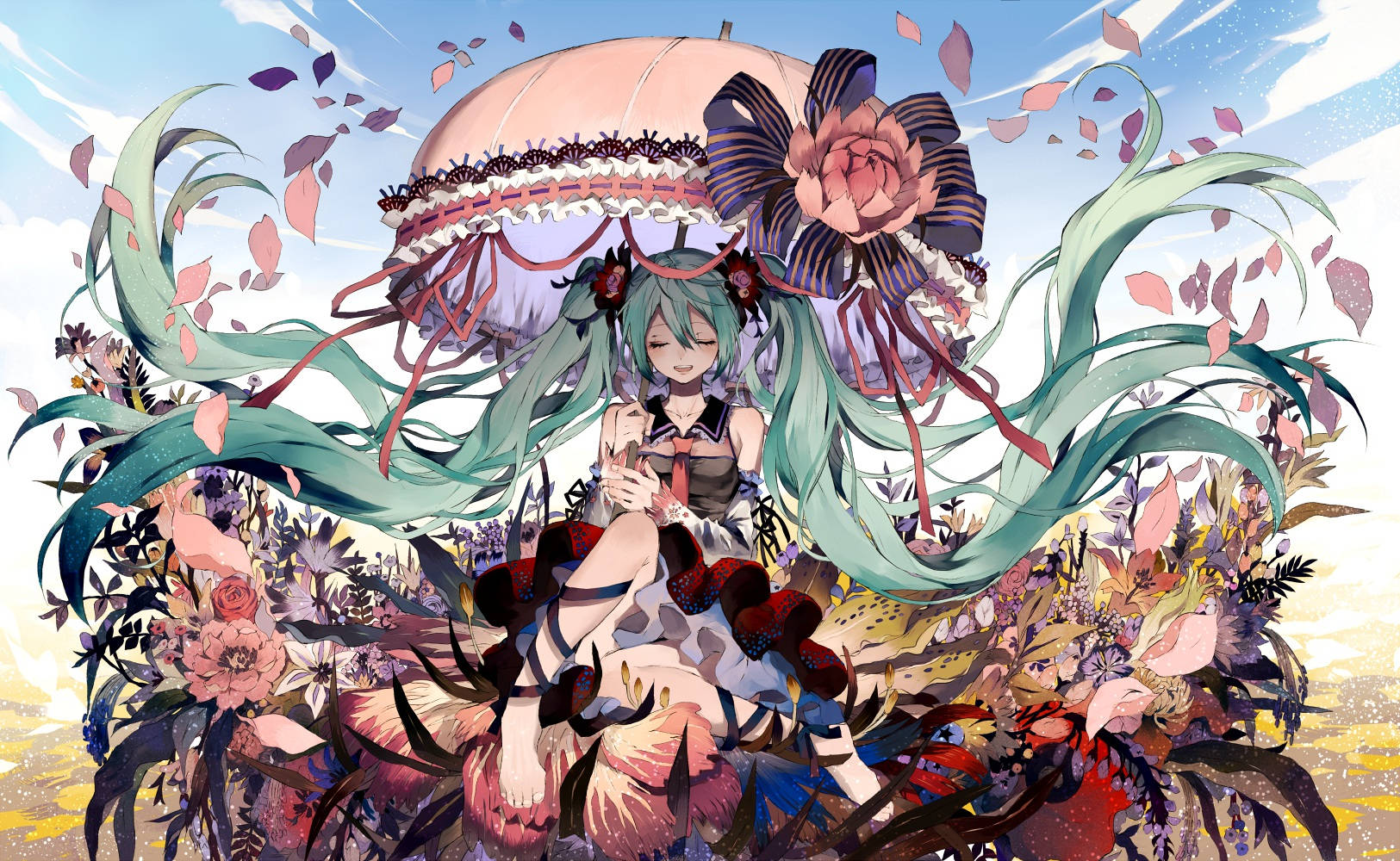 Brightly colored look and feel of a cartoon Vocaloid character Wallpaper