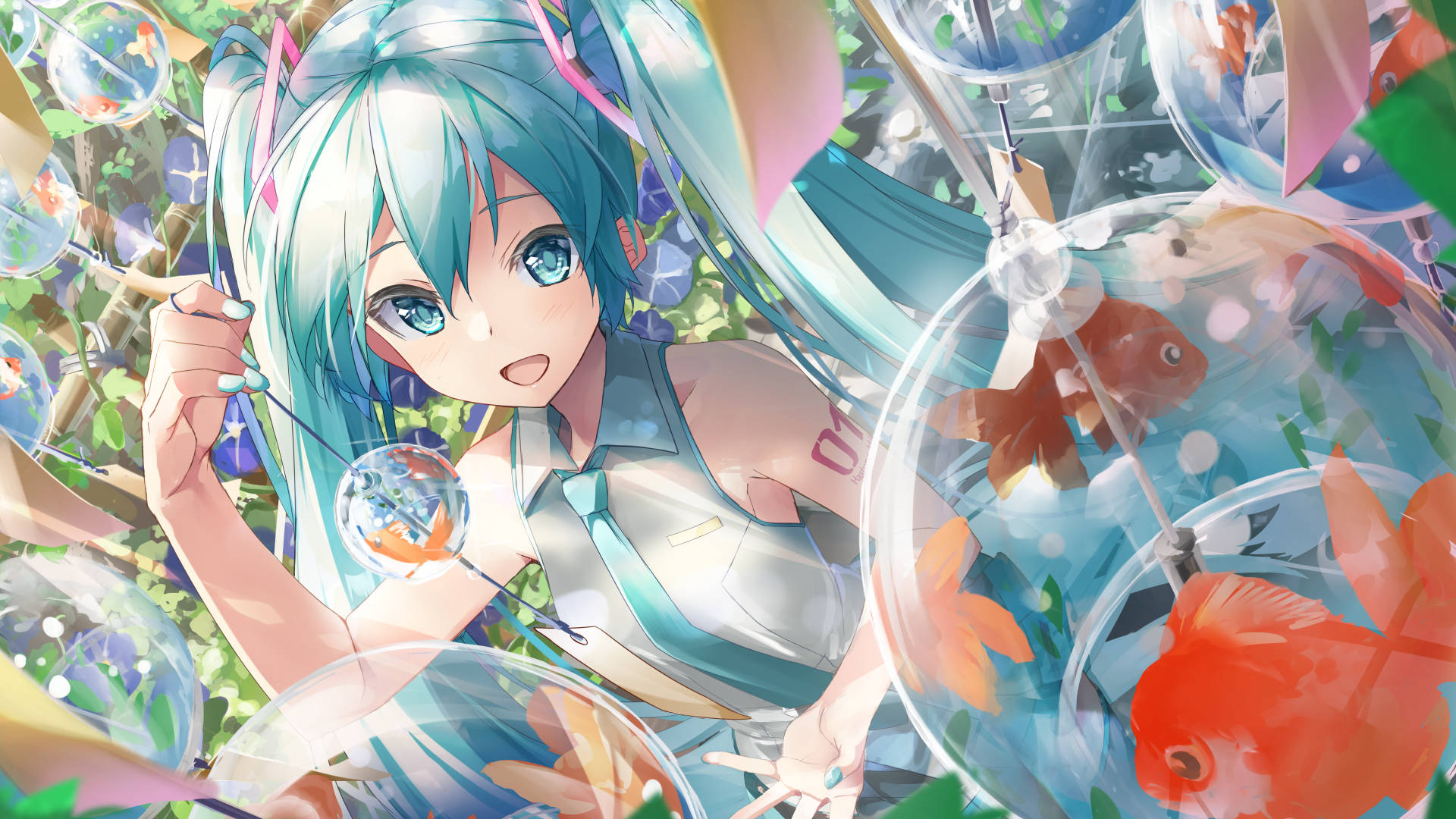 Anime, blue, art, girl, bubbles, manga, HD wallpaper