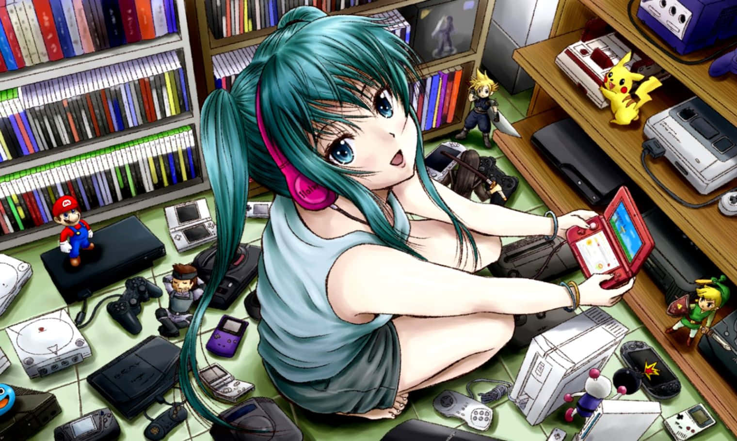 Vocaloidhatsune Miku Como Una Linda Jugadora De Videojuegos. Fondo de pantalla