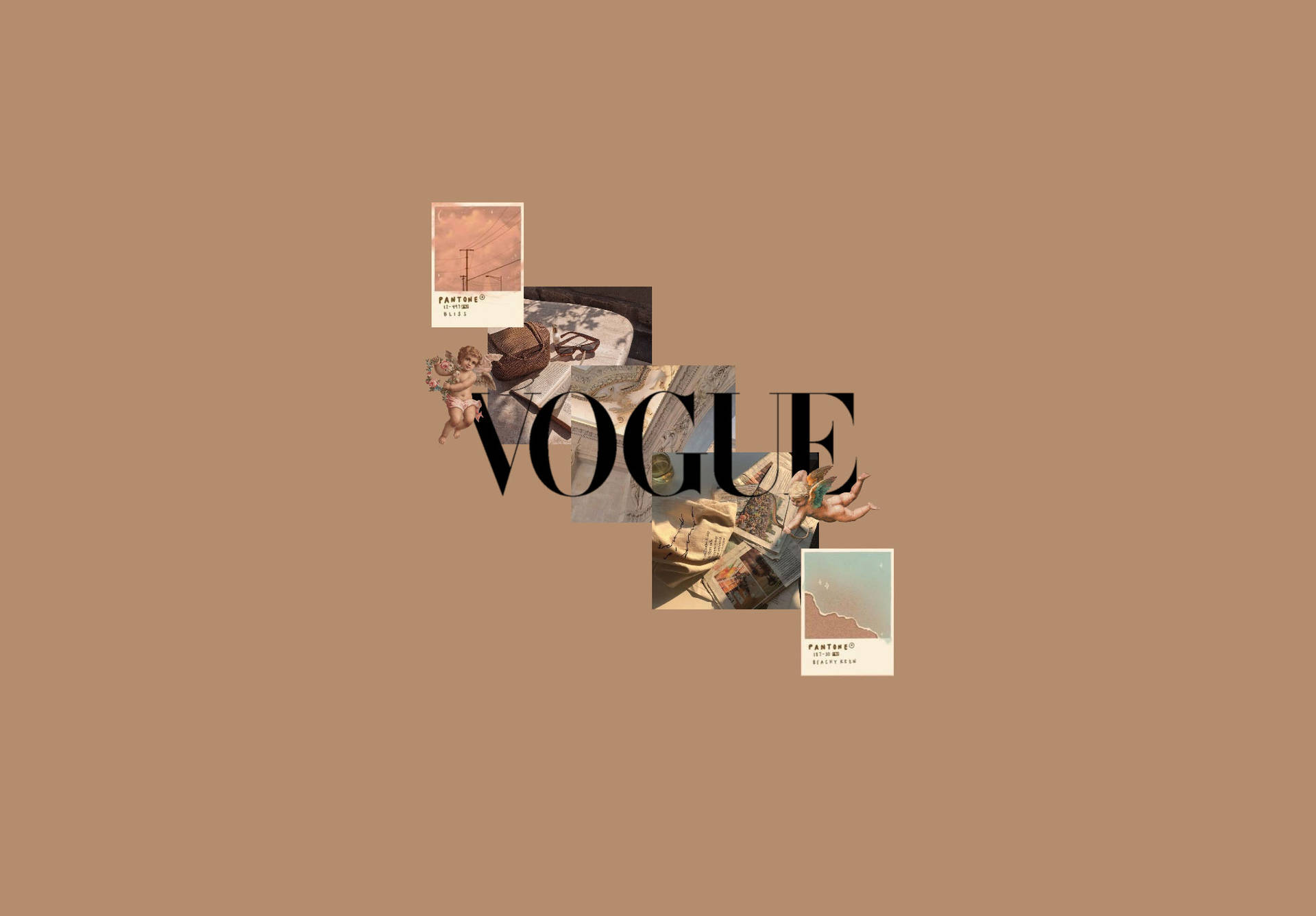 Vogue Magazine On Beige Brown Aesthetic Background