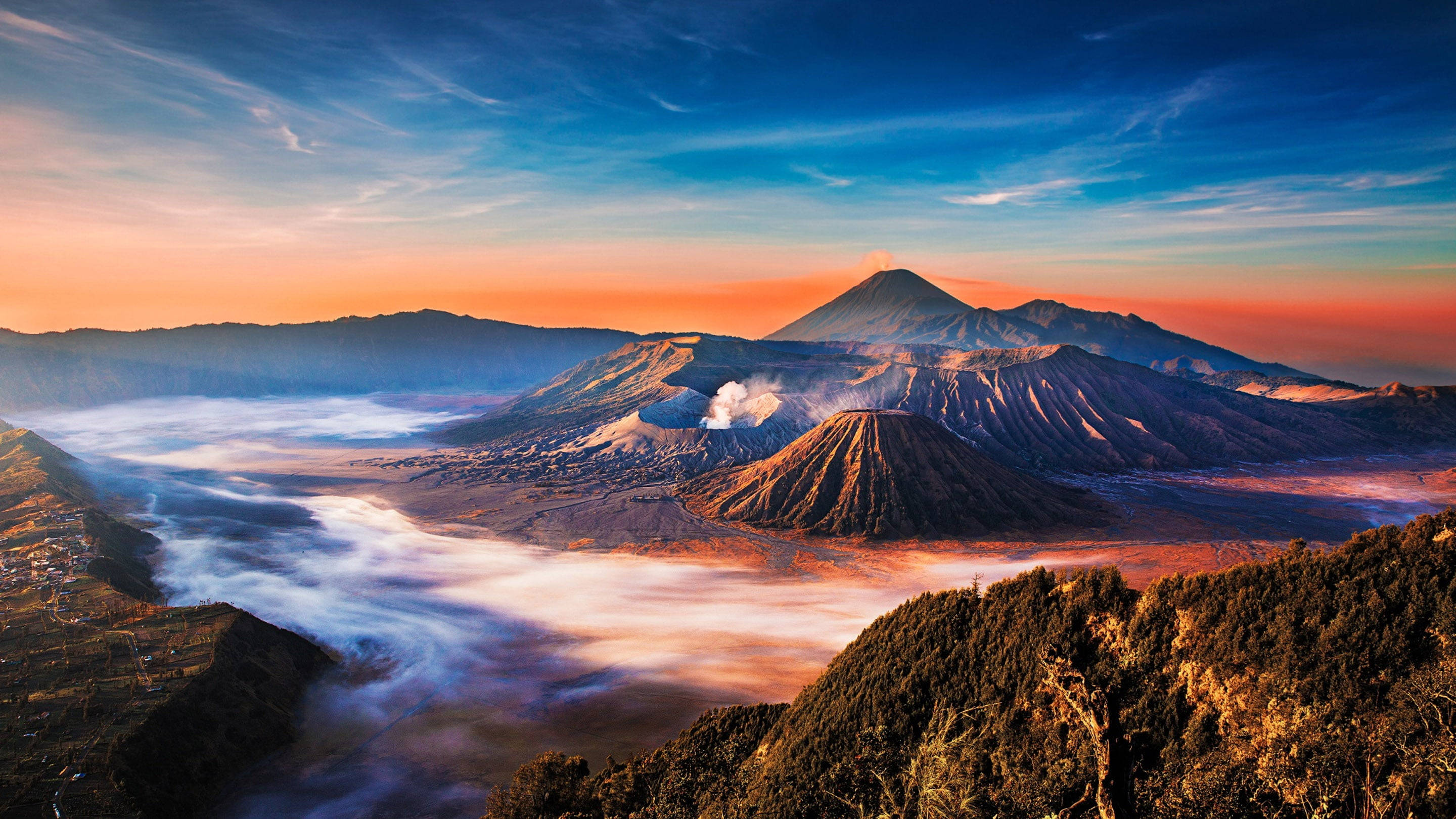 Volcano And Mountains Professional Desktop Wallpaper