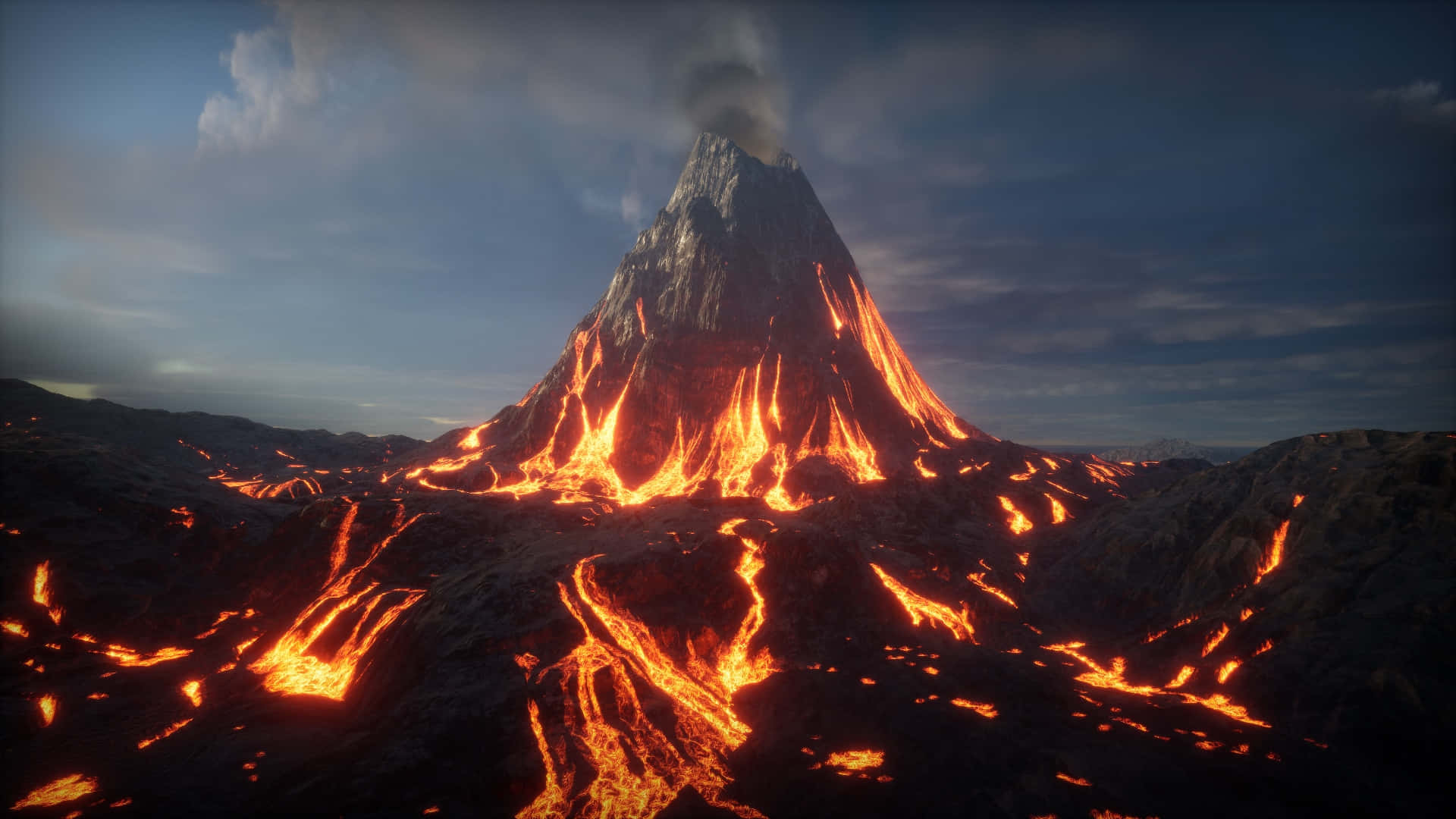 Erupting Volcano with Plume of Smoke