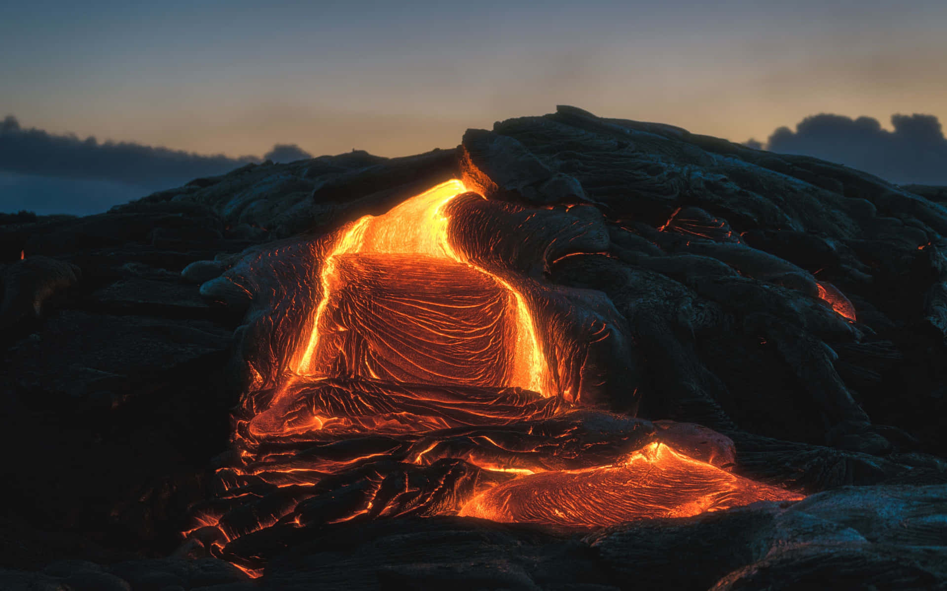 Spectacular Volcanic Eruption Atop a Mountain