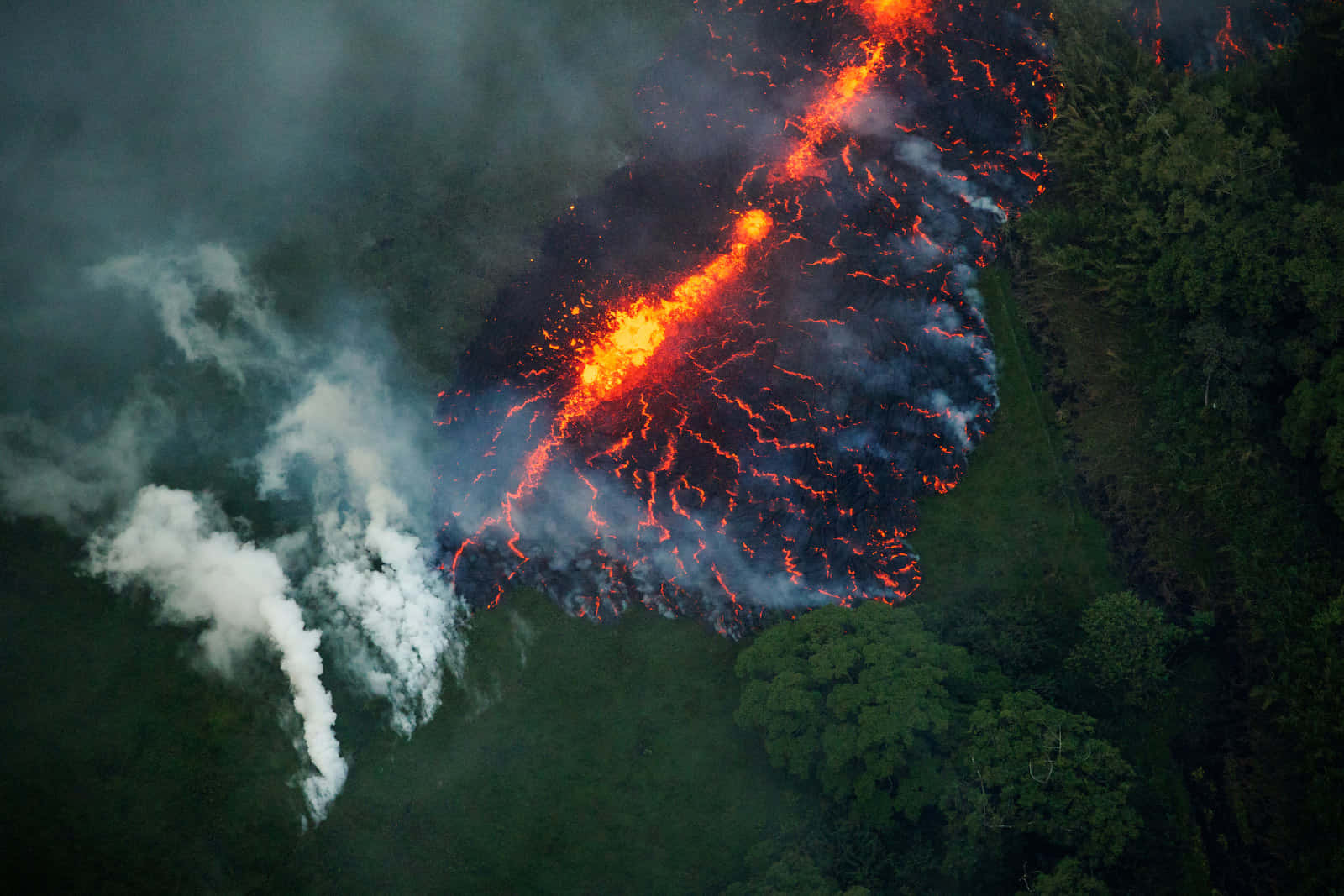 A Large Lava Flow Is Seen From The Air