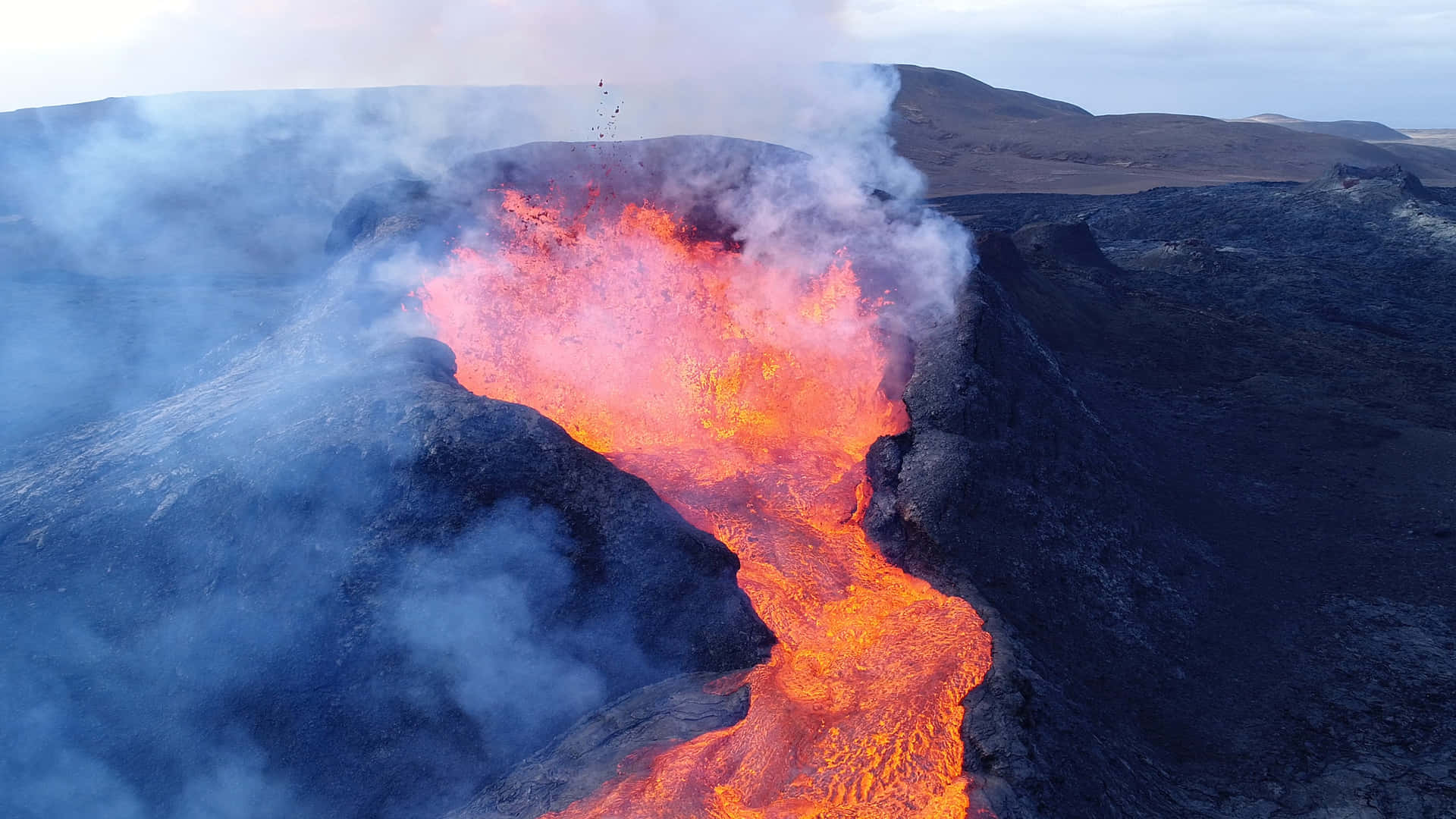 Volcano With Effusive Lava Wallpaper