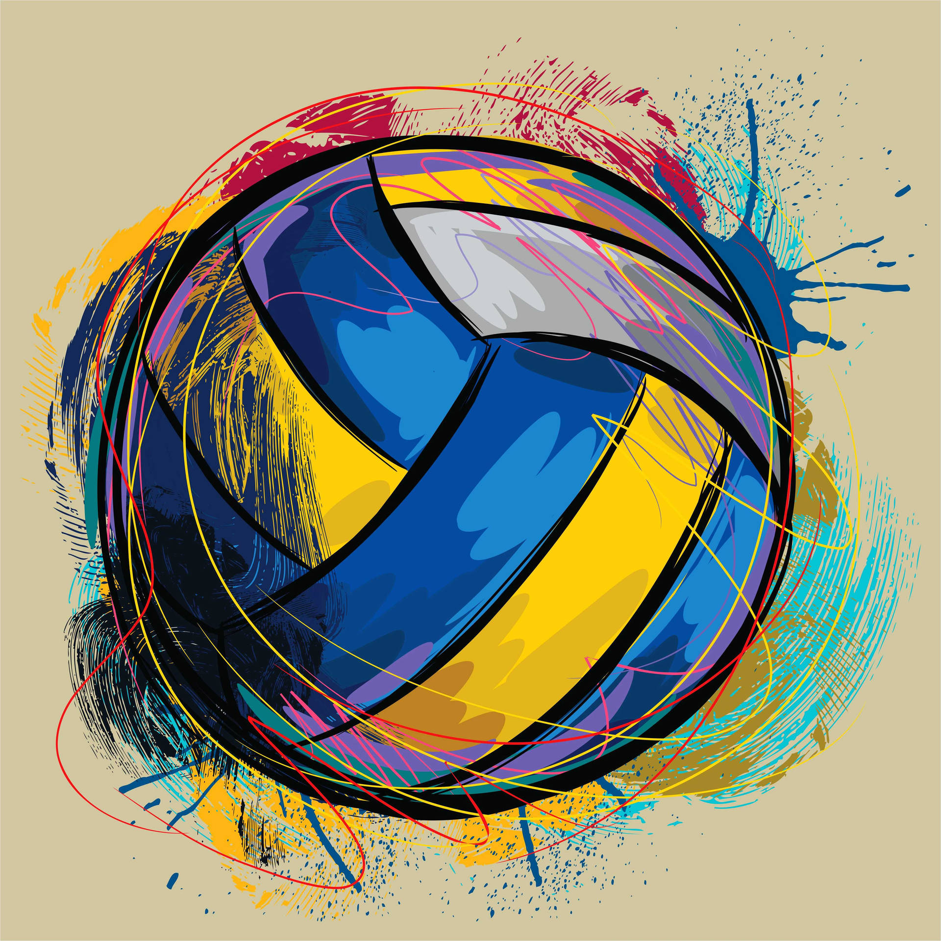Volleybollestetisk Färgglad Digital Konst. Wallpaper