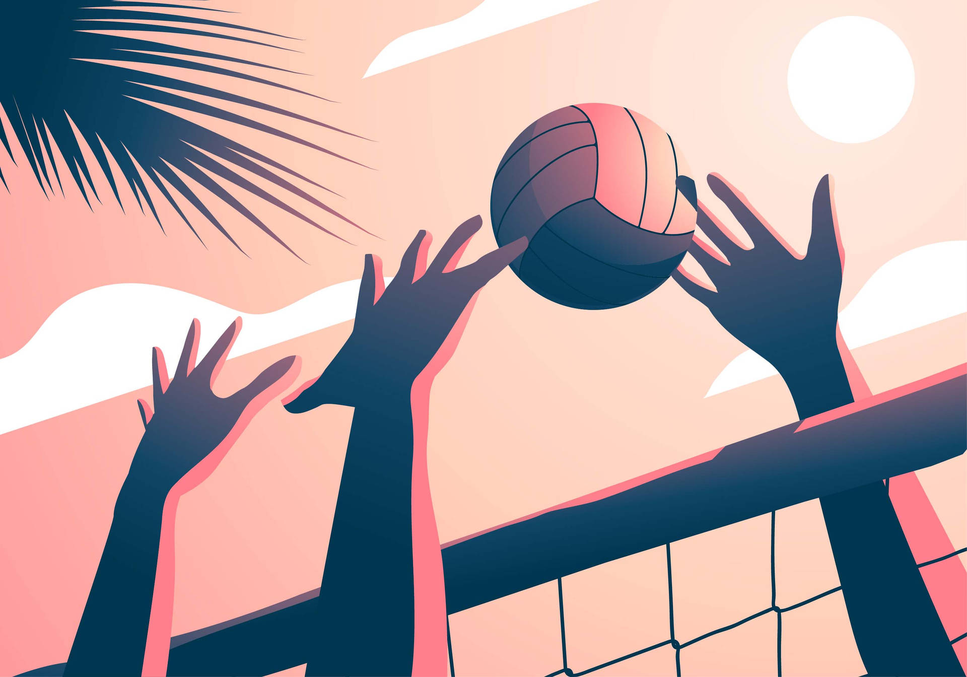 Volleyball Æstetisk Serve Og Blokere Scenisk Wallpaper