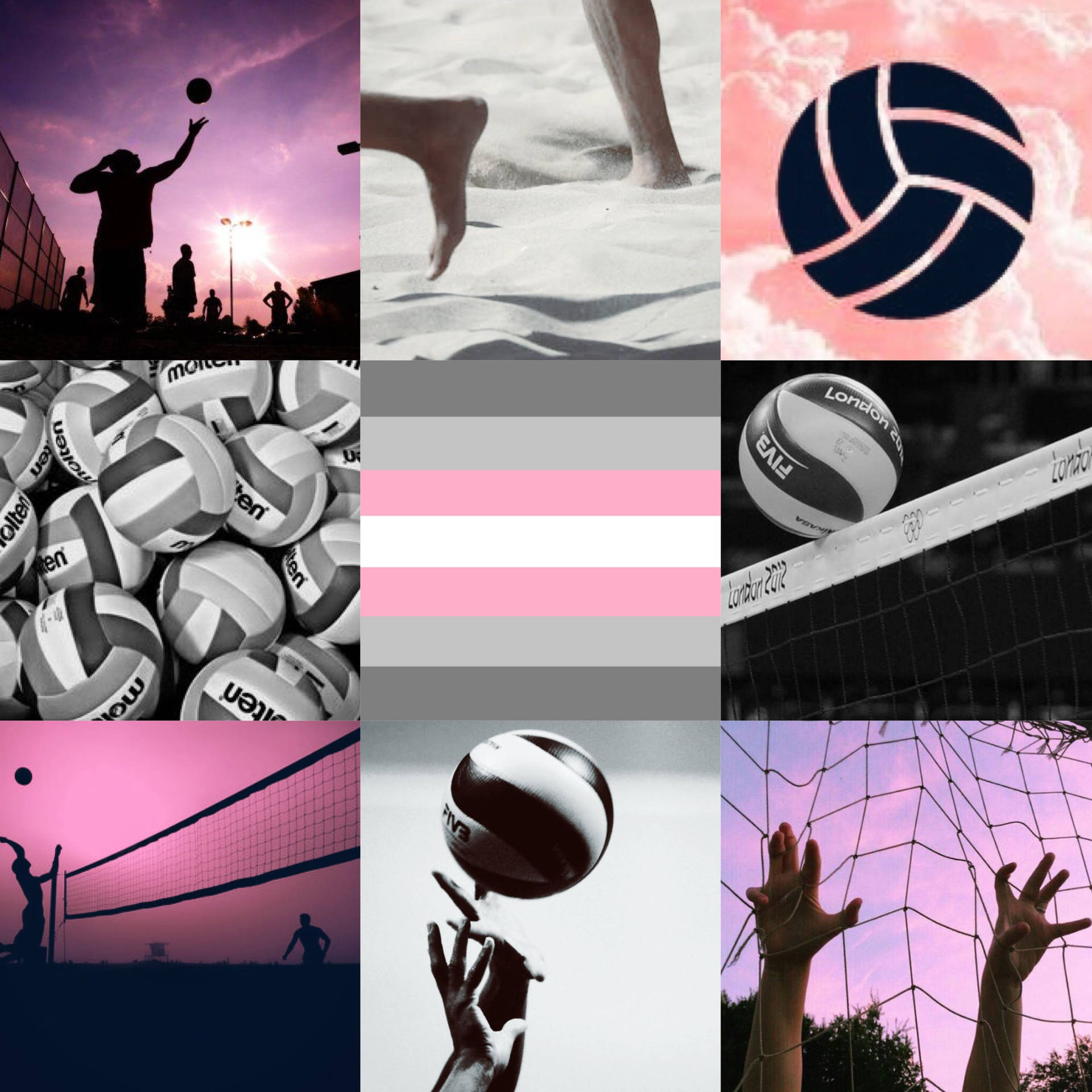 Estéticade Voleibol En Rosa Y Gris En Forma De Collage. Fondo de pantalla