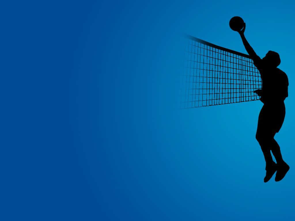 The thrill of the game: An epic point in an intense volleyball match.
