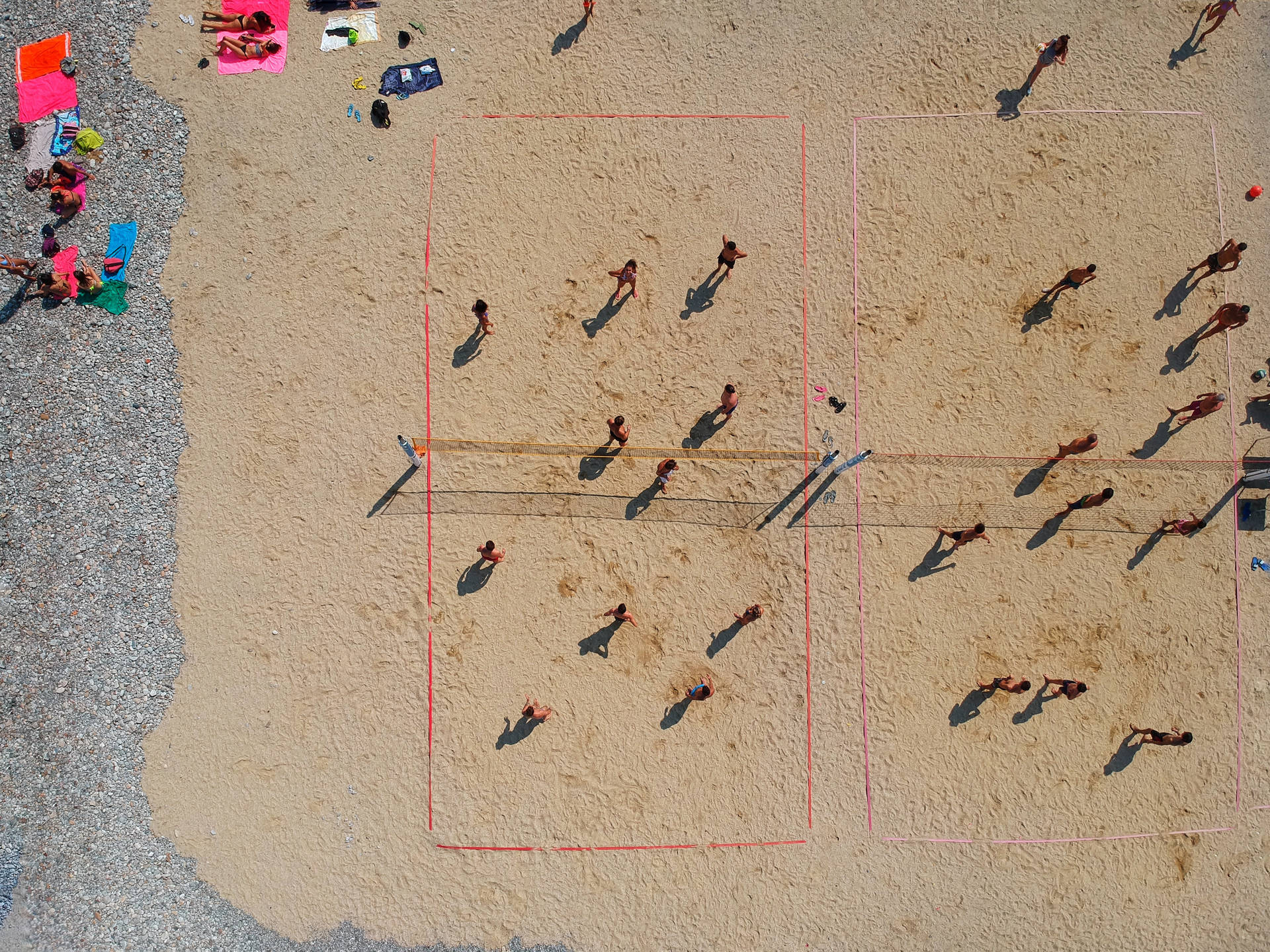 Volleyball Beach I Pink Linje Wallpaper