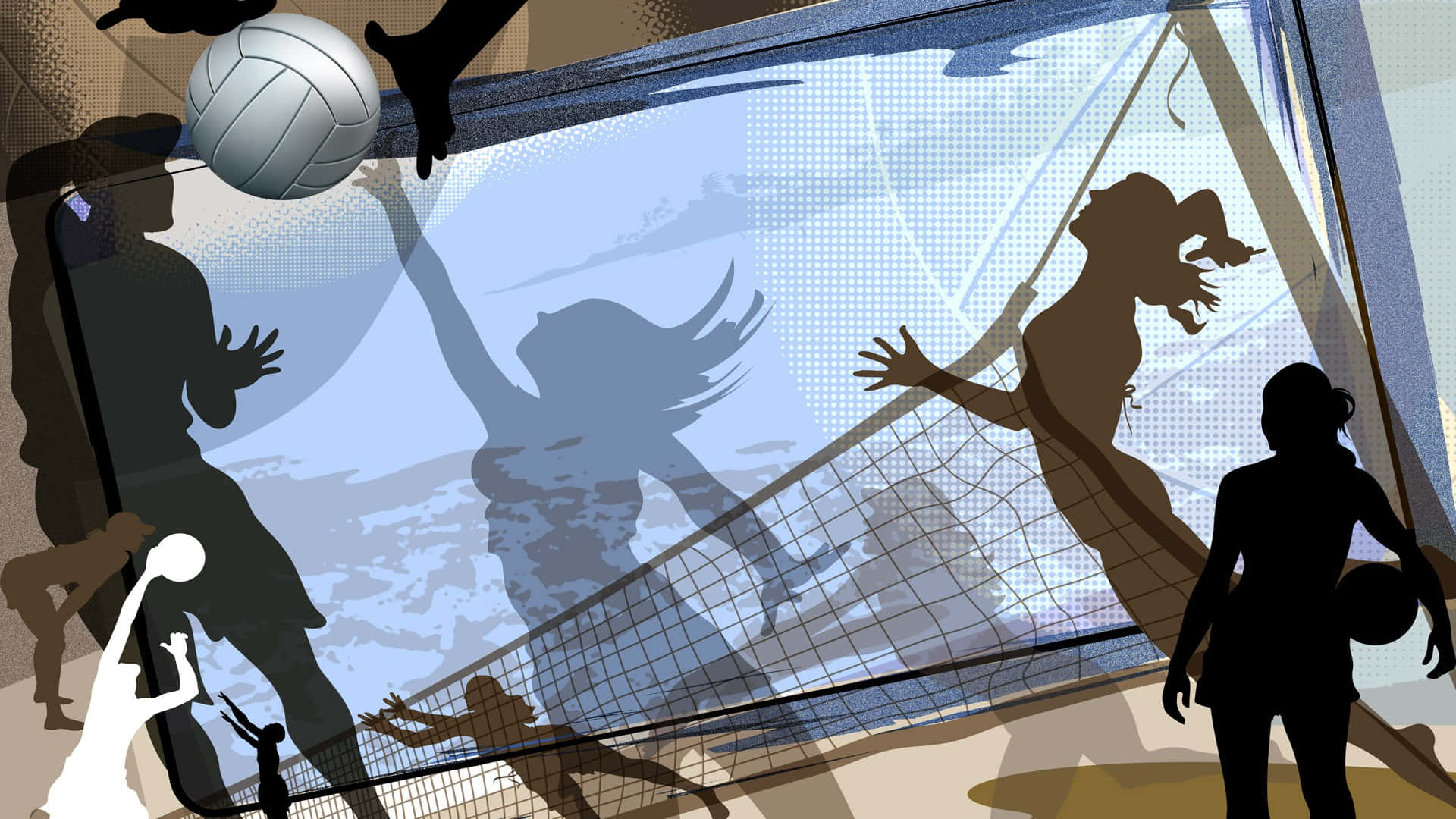 Billeder af volleyball, der hopper om i en fredfyldt blå himmel.