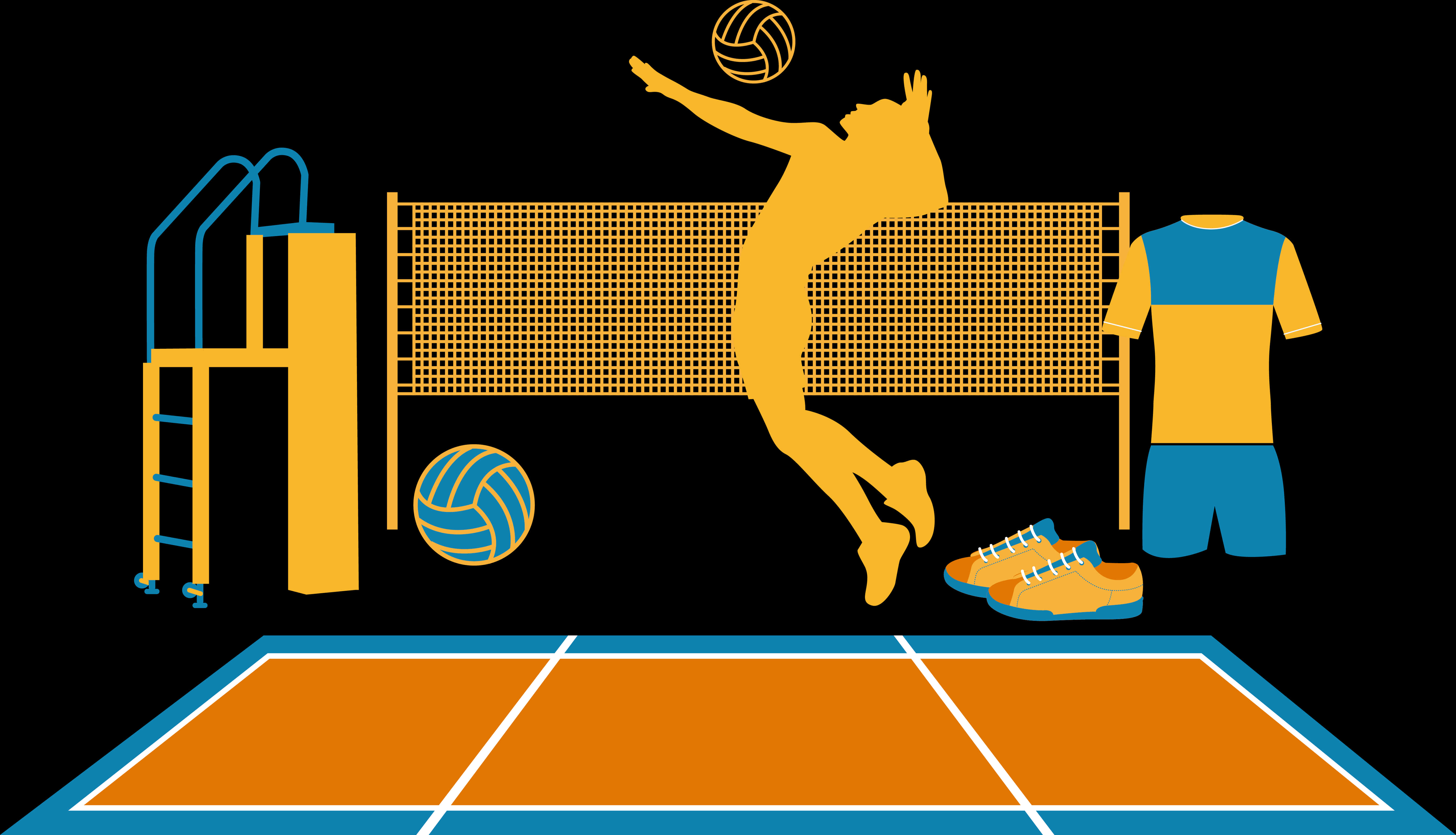 Volleyball Equipmentand Player Silhouette PNG